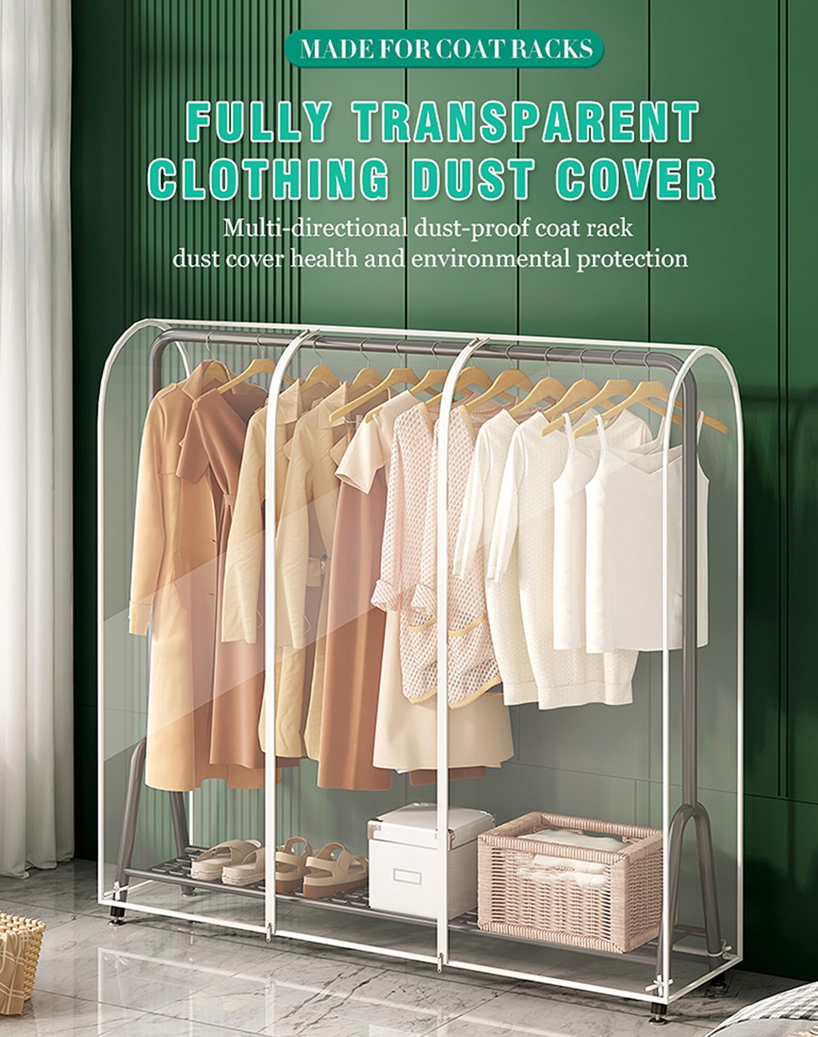 Funda para Ropa Transparente Impermeable A Prueba De Polvo Percha Funda Protectoacenamiento De Ropa Cremallera Bolsas para Ropa para Perchero para Colgar Ropa, 50 x 150 x 150 cm,Transparente