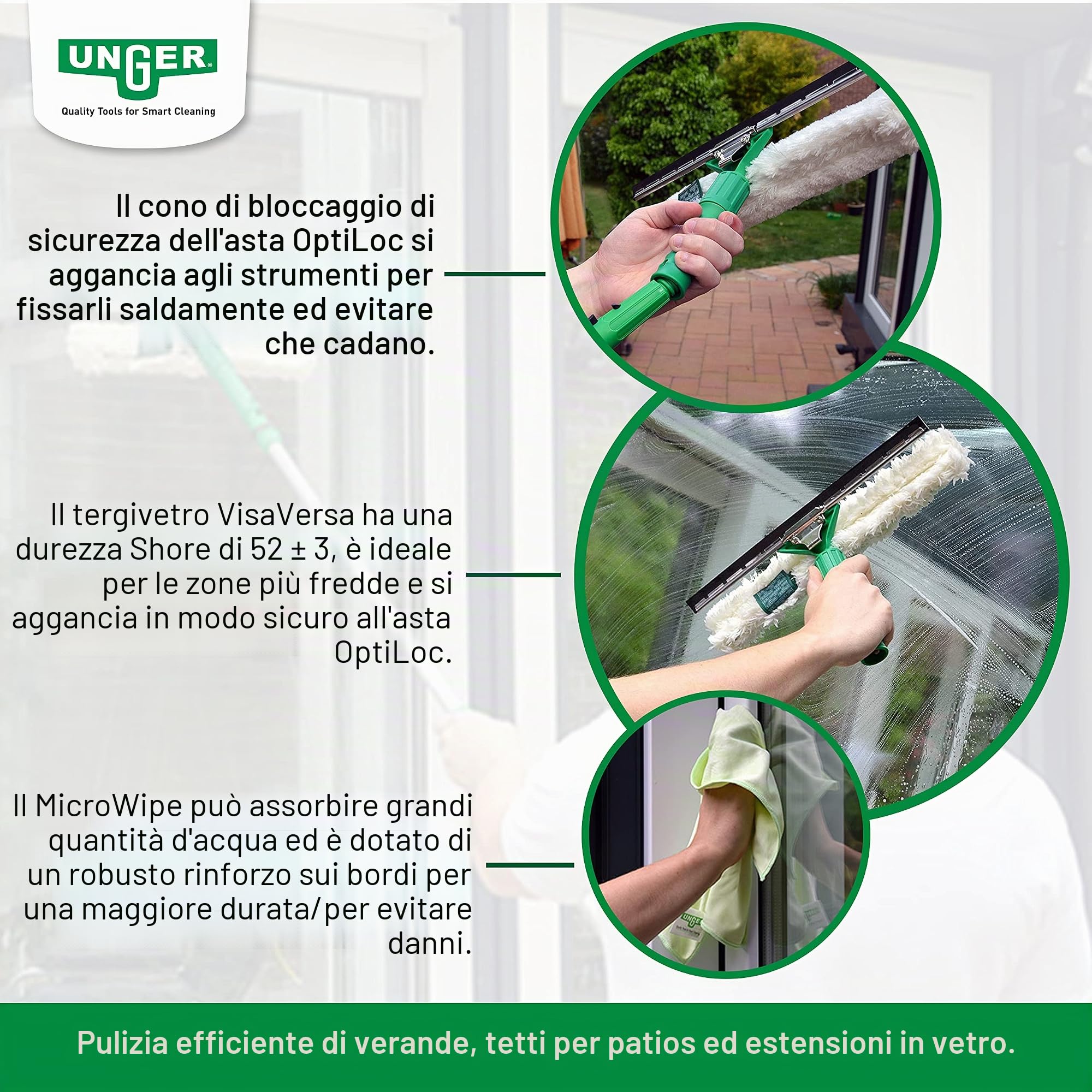 UNGER AK131 - Kit per la pulizia delle finestre, 1,25 m, incl. lavavetri, asta di prolunga, panni in microfibra, pulizia senza aloni