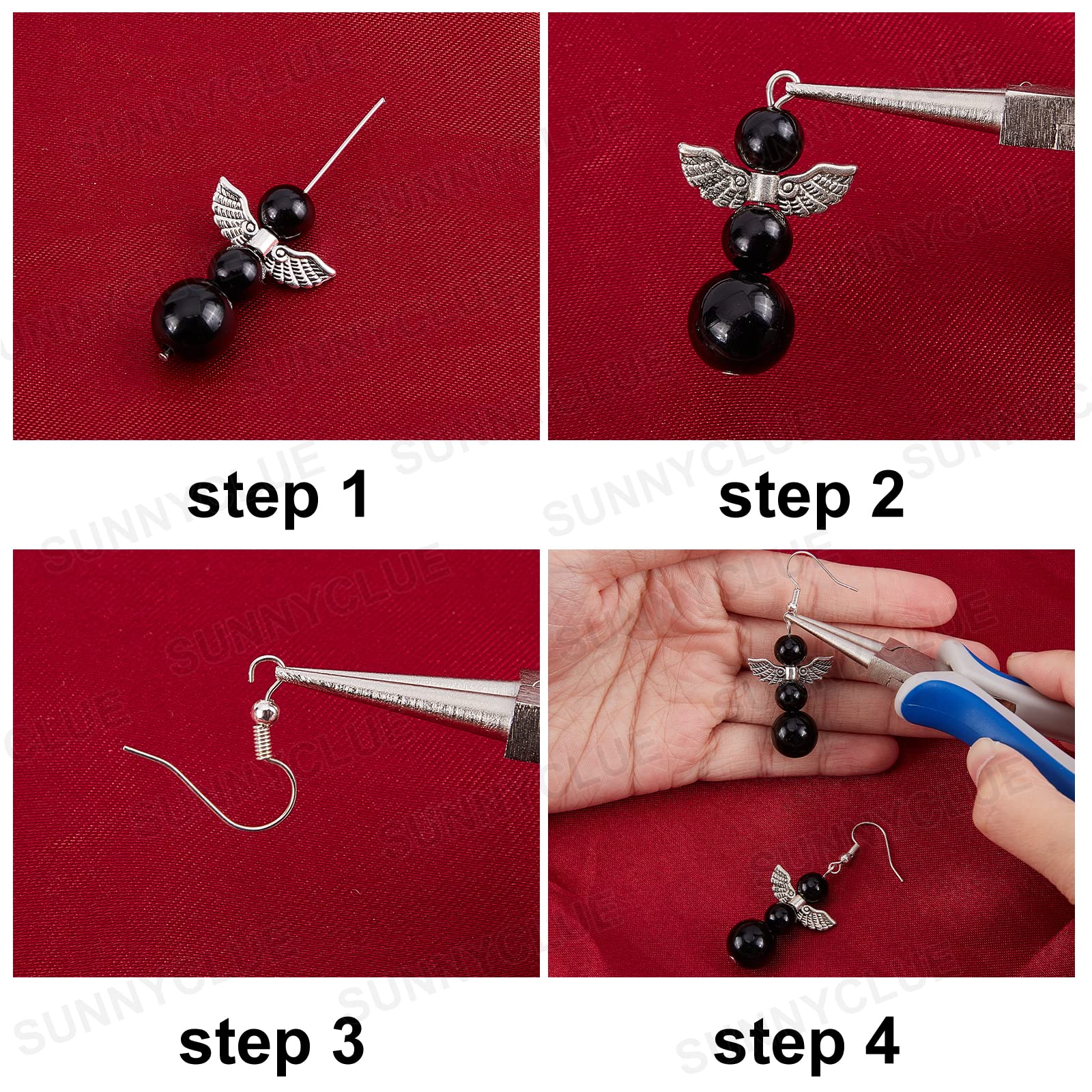 SUNNYCLUE DIY Ohrring-Set Weihnachten – 10 Paar, Mit Engelsflügel-Anhängern, Perlen, Acryl, Für Schmuckherstellung