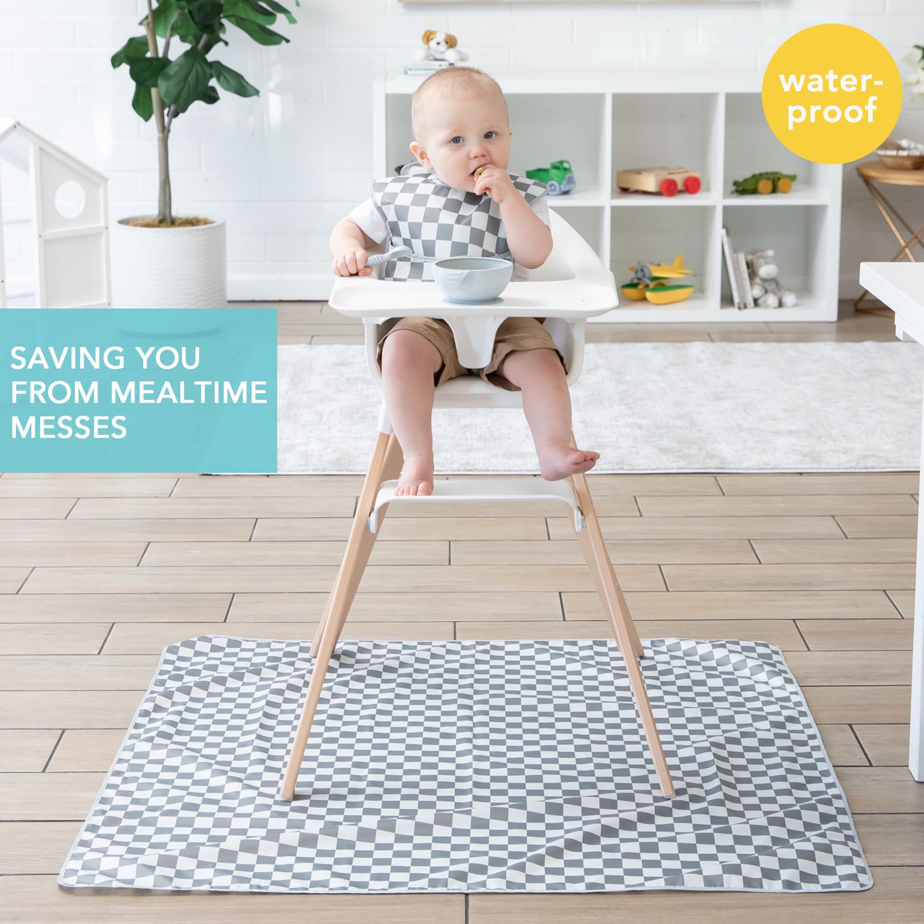 Bumkins Tapis anti-éclaboussures pour bébé sous chaise haute, tapis de désordre pour bébés et tout-petits, tissu imperméable réutilisable pour arts et artisanat, temps de jeu pour enfants, sols ou