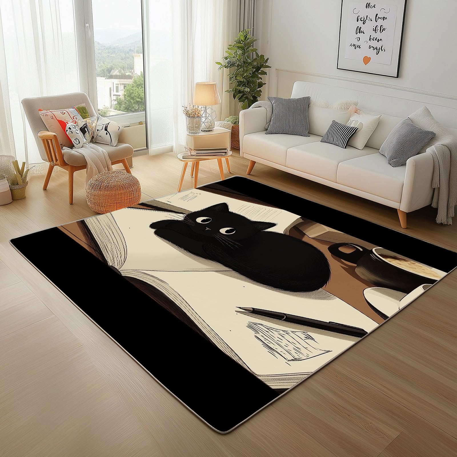 Tapis salon motif chat vintage pour chambre, grand tapis lavable 160x230
