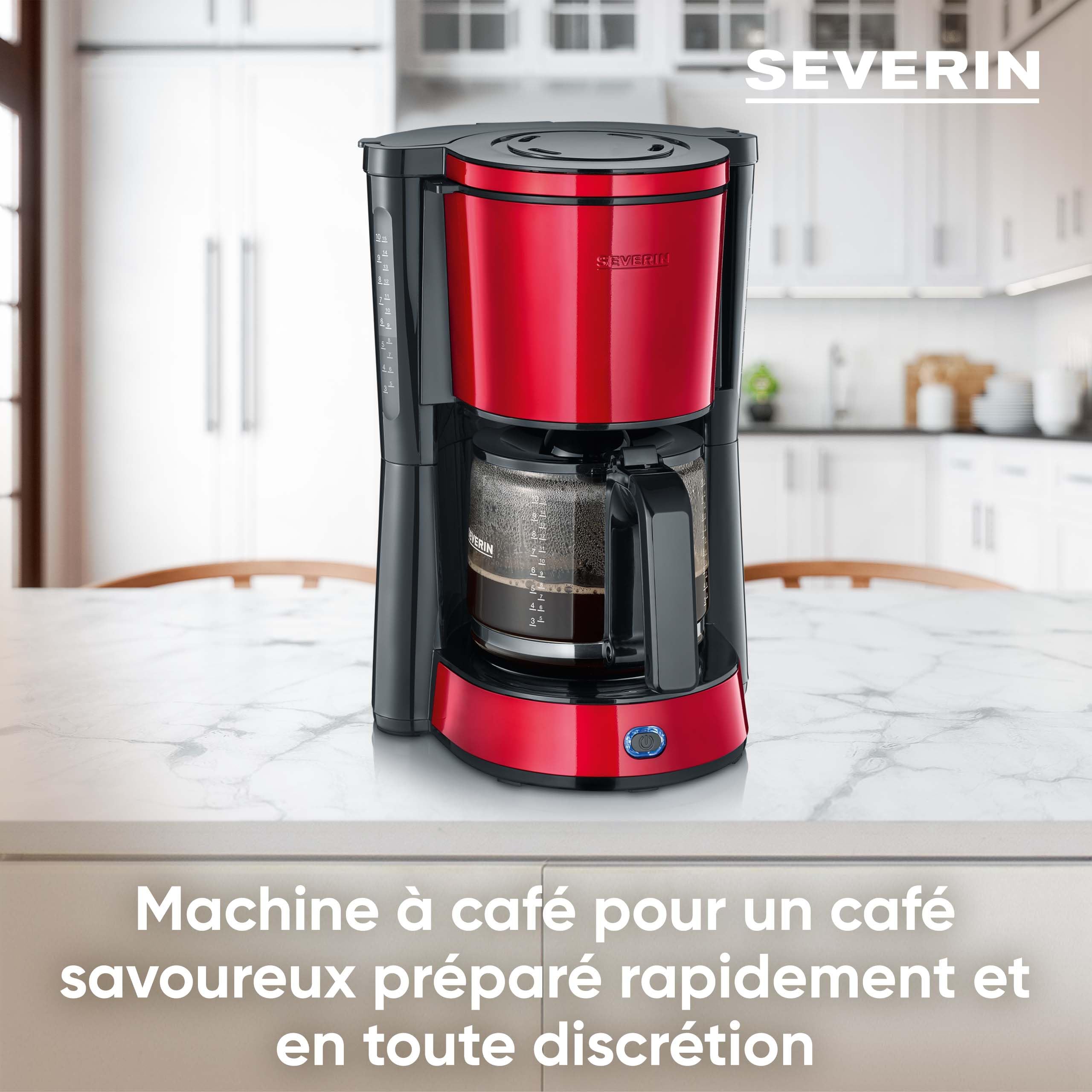 SEVERIN Cafetière Filtre 1000W 1,4L 10 tasses Porte-filtre amovible Anti-goutte Noir Rouge KA 4817