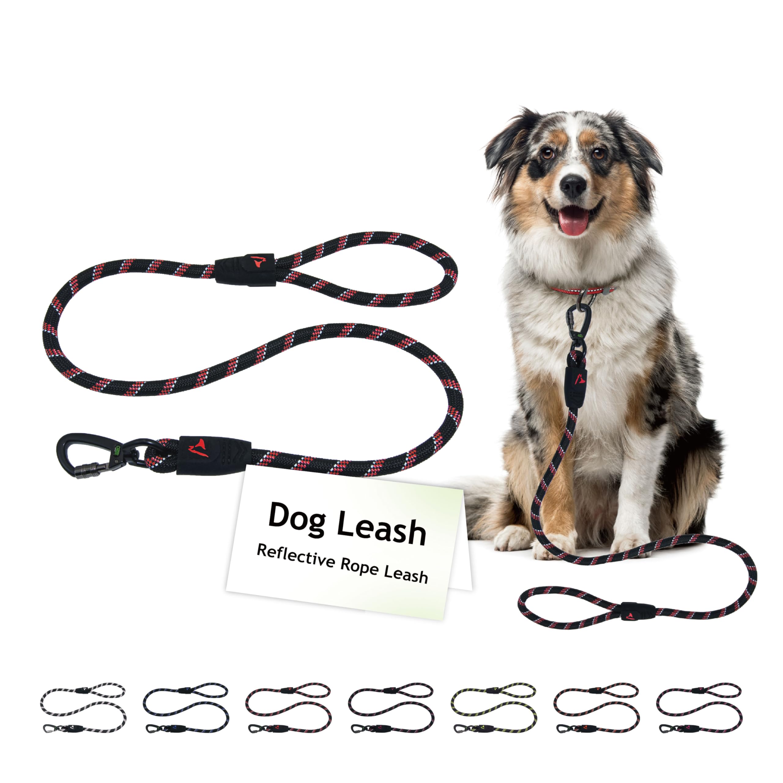DOCO Dog Leash for Large & Medium Dogs - Reflective Rope Lead w/Soft Silicone Grip, Click & Lock Snap Lightweight Leash Dog Leashes - Purple, Width -