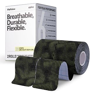 Alpha Synthetic Kinesiology Tape, Ultra-Sticky Adhesive Athletic Tape, 40 Count Precut Strips 2 Rolls, Pain Relief & Joint Support, Elastic Kinesio Tape for Knee, Wrist, Ankle, Jet Black - Amazon product rated Grade A