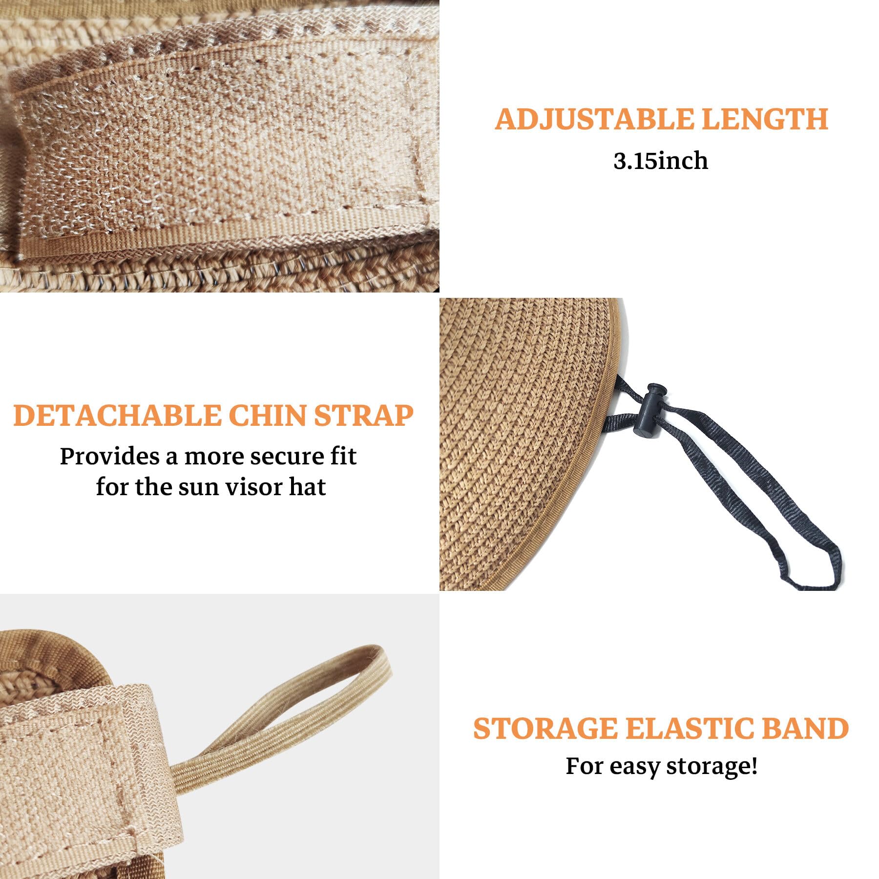 Sombreros con visera solar para mujer, sombrero de paja de ala ancha para cola de caballo, sombrero de playa, plegable, plegable, protección UV, sombreros de viaje, Caqui, Talla única 3