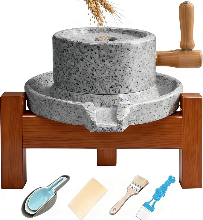 Handmade Stone Grain Mill Manual Flour Mill with Red Oak