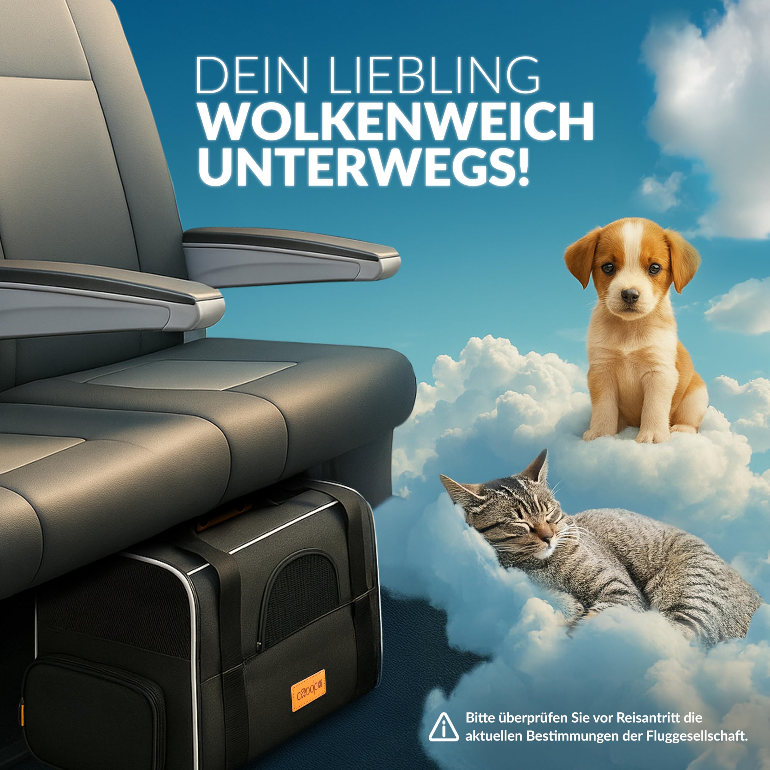 CADOCA® Transportbox Katzen bis 20kg faltbar Sonnen- und Regendach Schultergurt mit Napf Atmungsaktiv Komfortabel Wendekissen Haustier Katzenbox Tragetasche Hunde Auto Anthrazit