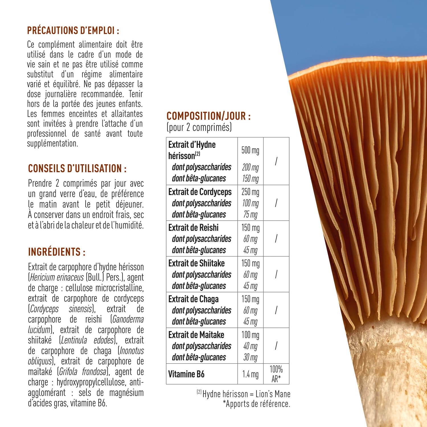 GRANIONS – Complexe Super Champignons Adaptogenes – LIONS MANE + CHAMPIGNONS CORDYCEPS + reishi + chaga + shiitake + maitake – energie immunite cognition stress – vegan 60 comprimes – 1 MOIS