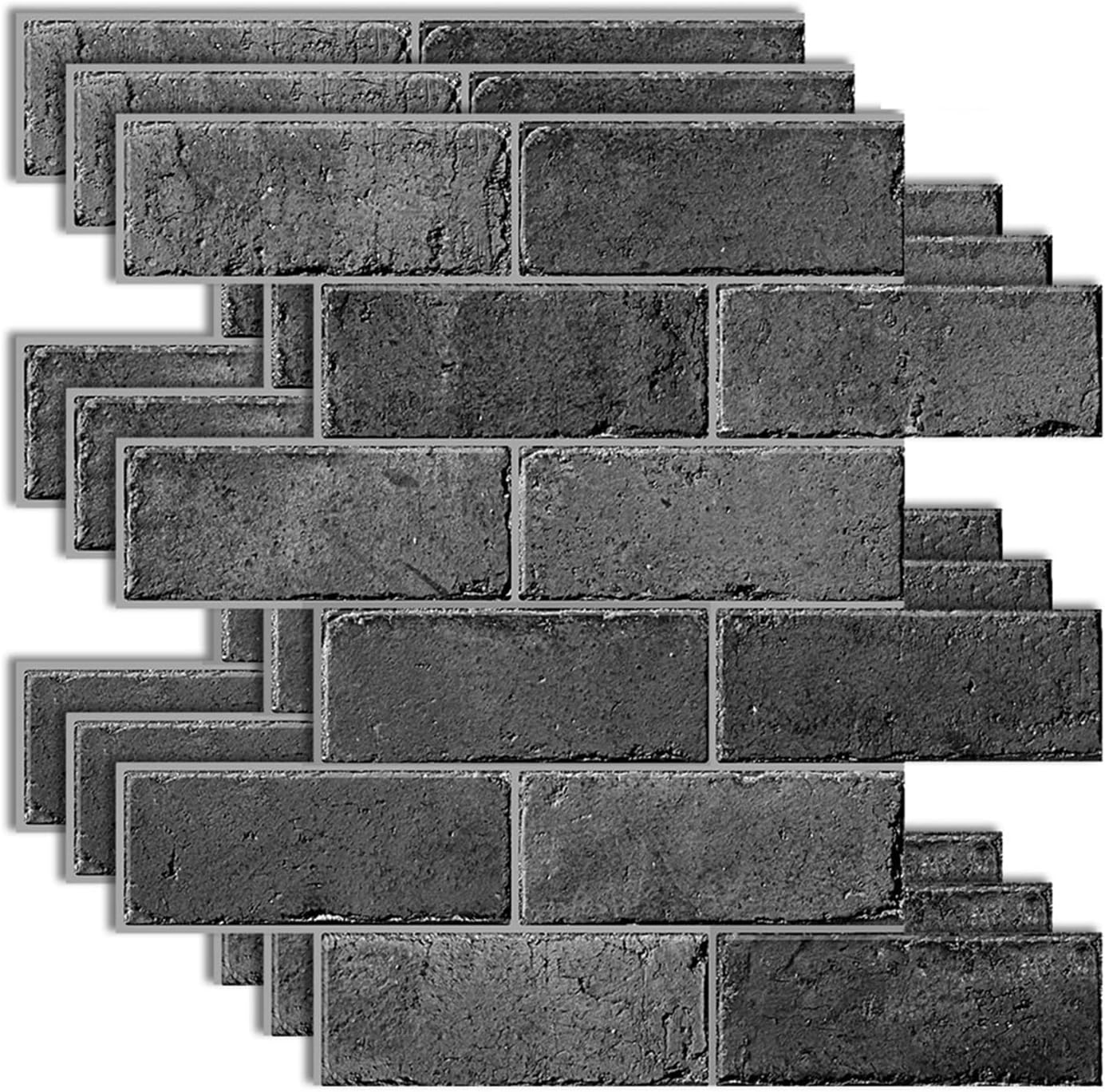 DLOETT 3pcs Dark Grey Subway Peel and Stick Tile Kitchen