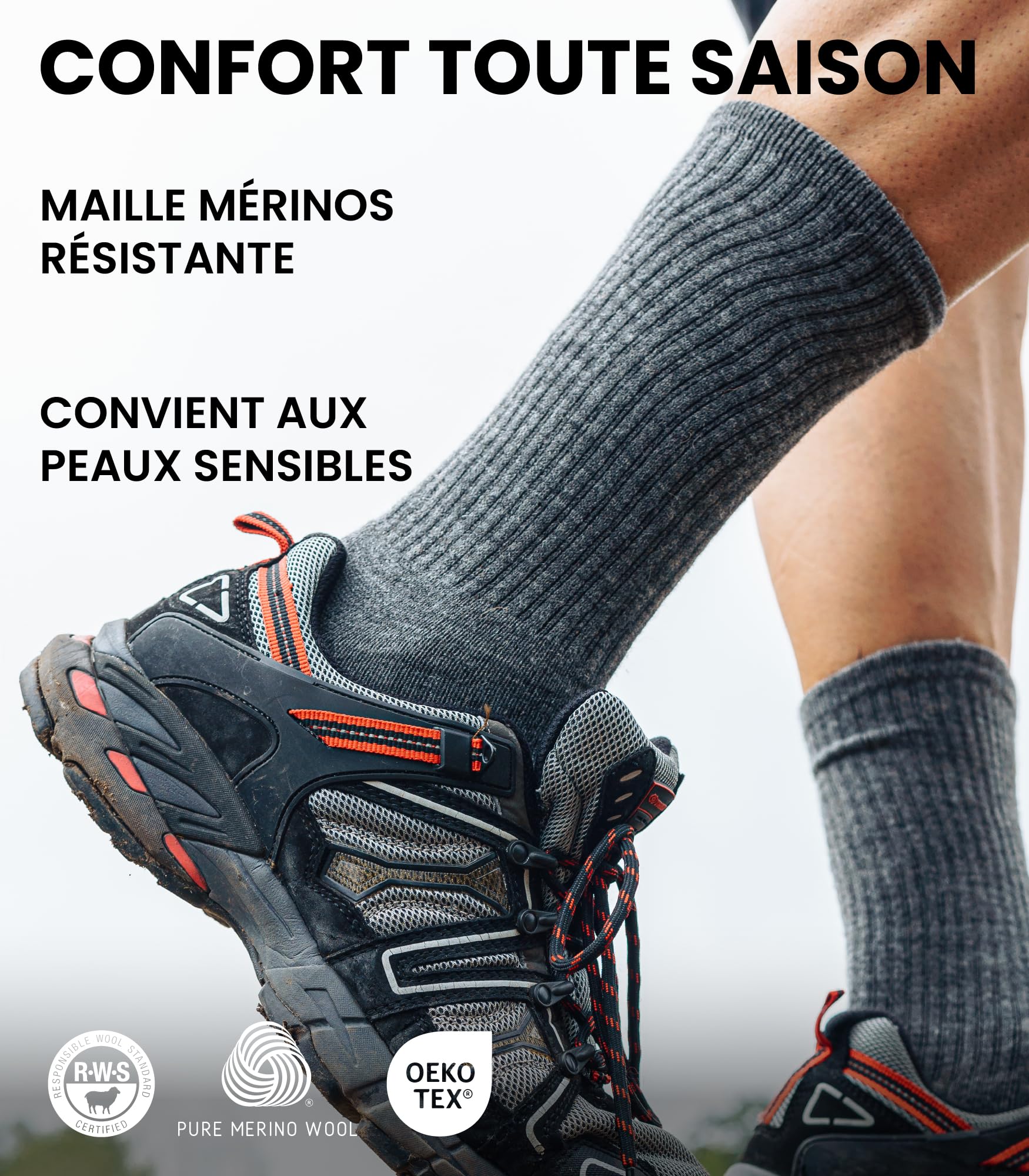 Merino.tech Chaussette Laine Merinos Randonnée Style D'équipage
