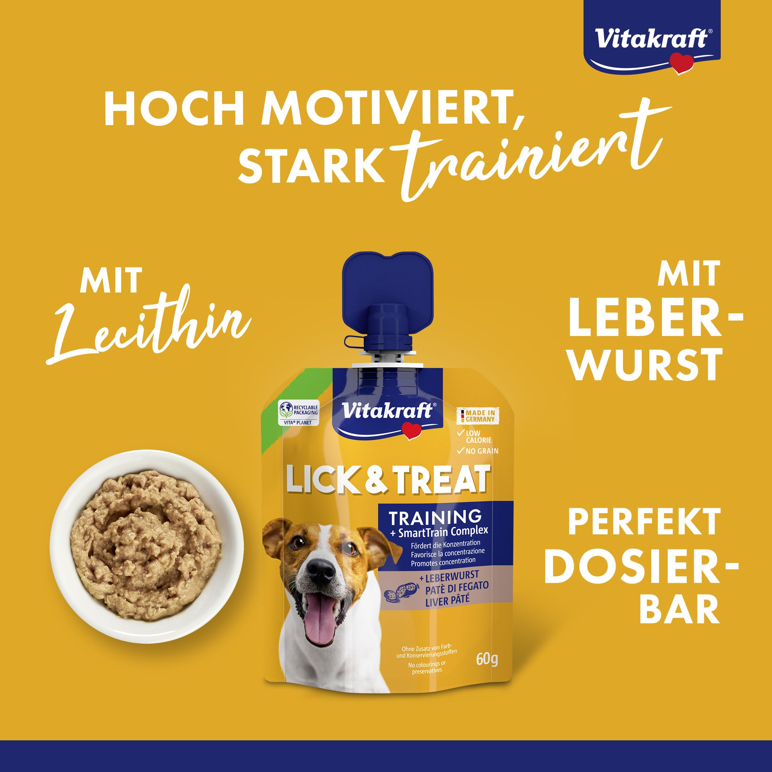 Vitakraft Lick & Snack, weiche Trainingscreme im Quetschie Format, mit Leberwurst, wiederverschließbar, ohne Zusatz von Zucker (1x 60g) - 2