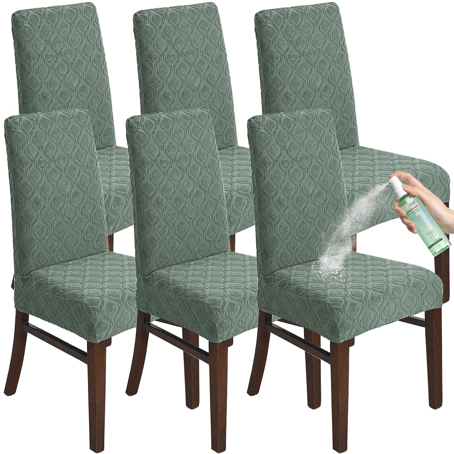 KELUINA Chair Covers for Dining Room Set of 6, Stretch Jacquard Dining Chair Slipcover Covers, Removable Washable Waterproof Chair Covers