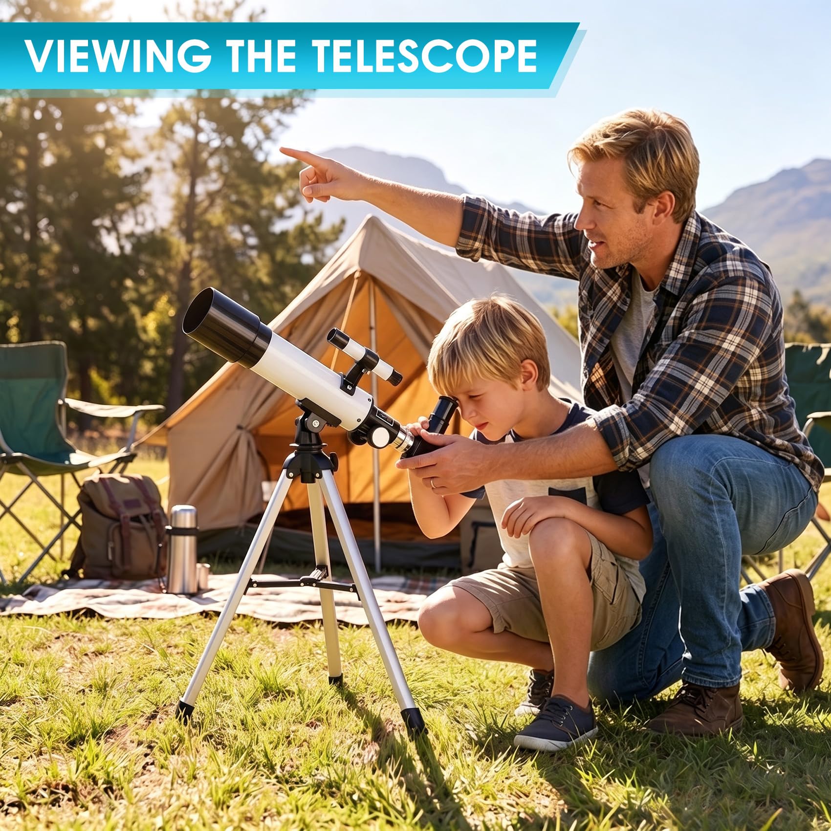 Telescopio per Bambini 360/50mm con Cercatore Refrattori Telescopi (Bianco)