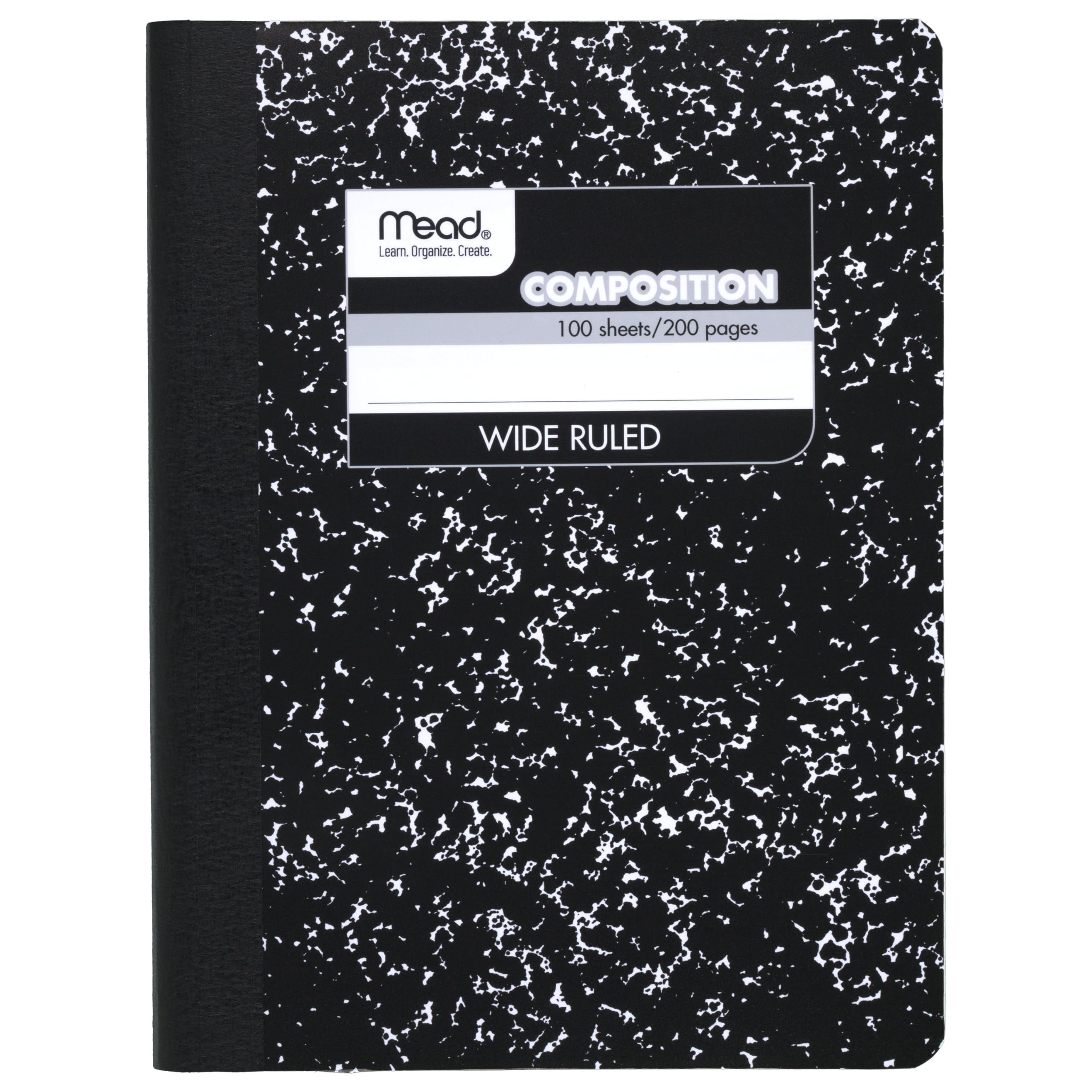 Mead Composition Notebook Wide Ruled Paper 7-1 2 x 9-3 4 100 Sheets Black Marble 09910