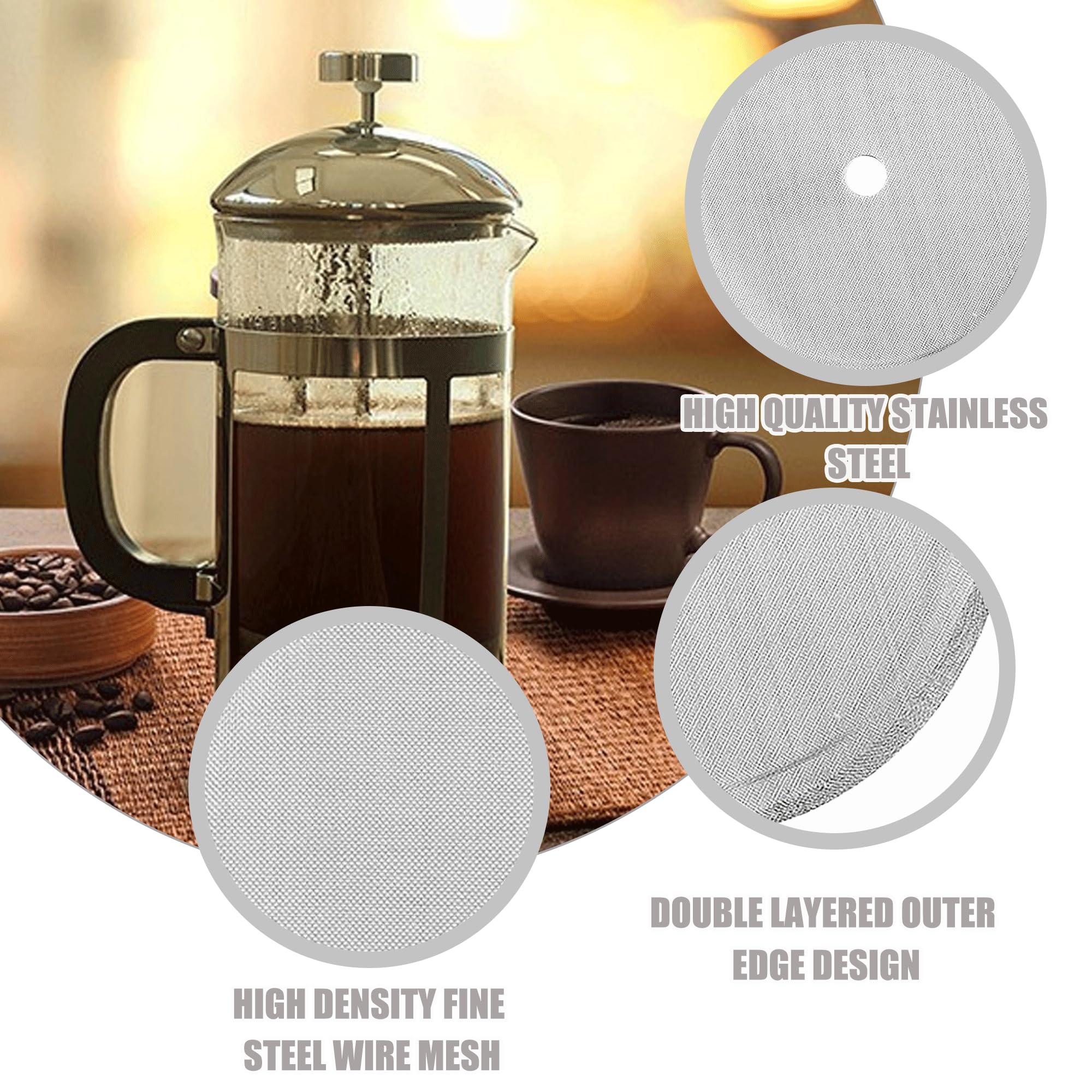 4-Pack Stainless Steel Replacement Cafetiere Filter Mesh Screen Inch  Coffee Filter, for 34oz/1000ml Coffee and Tea Makers