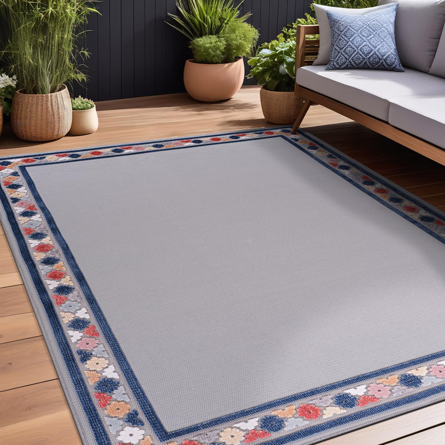 Beverly Rug Outdoor Rug 9x12 Modern Bordered Large Area Rugs for Indoor and Outdoor Patio Easy to Clean Non Shedding Living Room Porch Garden Washable