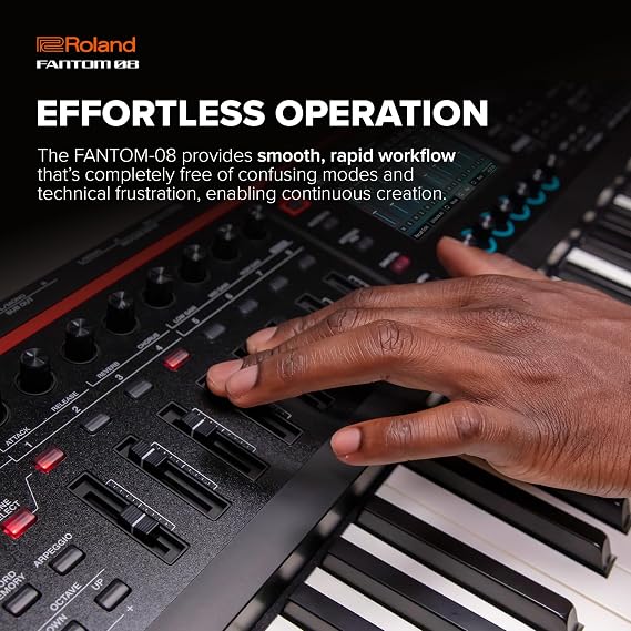 لوحة مفاتيح Roland FANTOM-08 ذات الحركة الموزونة ولوحة مفاتيح مرجحة مكونة من 88 نغمة | آلاف الأصوات الإلكترونية والصوتية من Roland | تقنيات ZEN-Core وSuperNATURAL