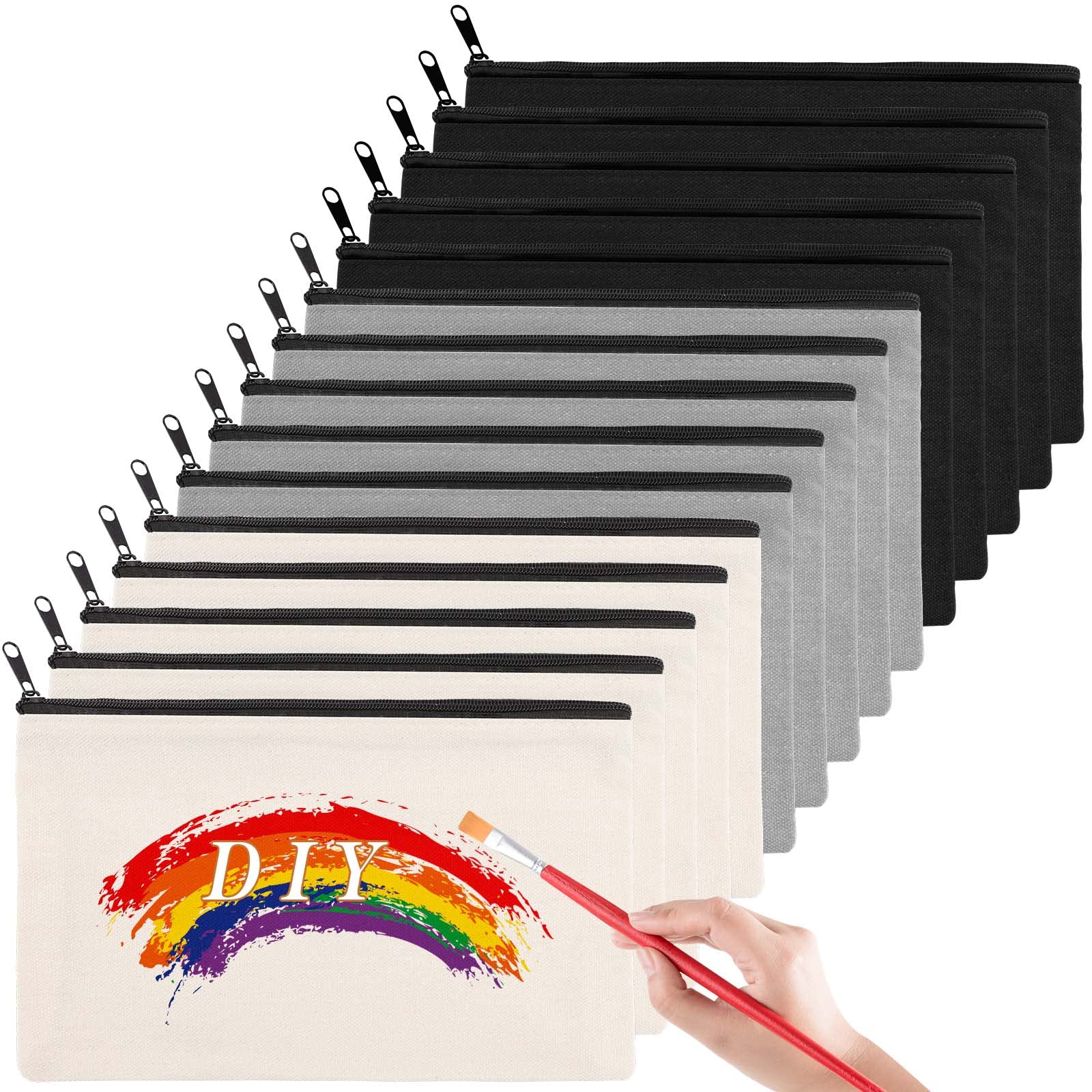 NAEBRO Bolsas de Tela para Pintar 15Pzs Estuches de Lápices Escolares Bolsas de Maquillajes Neceser Pequeña Multifuncional con Cremallera Bolsas de Lona para Imprimir/Graffitis DIY/Bordar -3 Colores