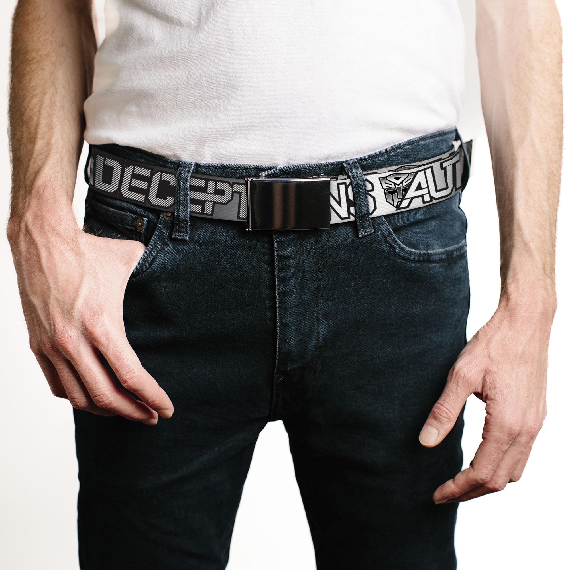 Buckle-Down Hasbro Flip Web Belt, Transformers Autobots Decepticons Shield and Text Grays