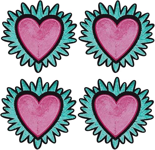 Vista 21 de INFUNLY 4 parches de cuentas de diamantes de imitación de ojo de corazón de 4.1 x 2.9 pulgadas, parches para coser en forma de corazón, hechos a