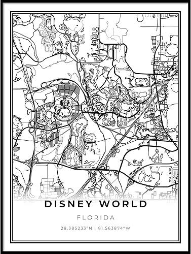 Miniatura 1 de Skanndi Impresión de mapa mundial de Disney, póster artístico de mapa de Florida FL USA, Kissimmee, arte de pared moderno, obra de arte de mapa de