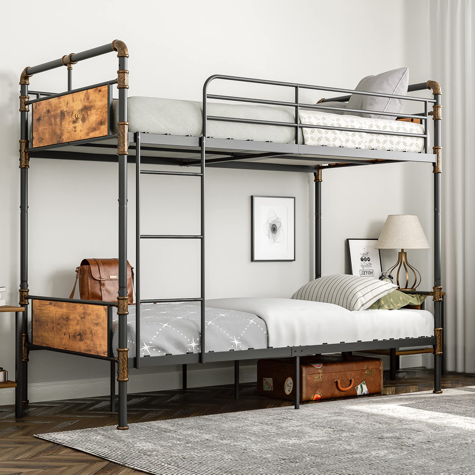 Buy IKIFLY Industrial Metal Bunk Beds Twin Over Twin / Vintage