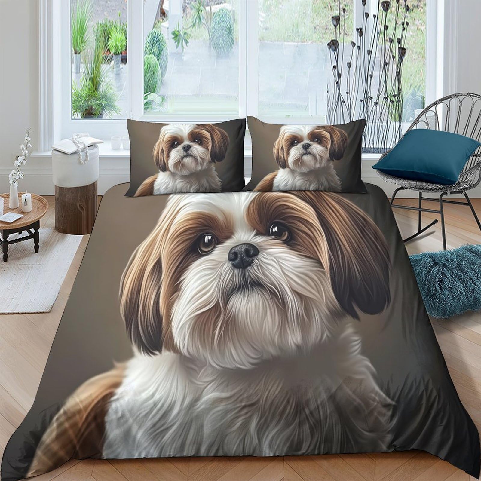 Ctjqhvkz Style-7 3D Printed Shih Tzu Dog Fitted Sheet Microfiber Soft Breathable Brown White Puppy Bed Cover For Bedroom Guest Room Single（135X200cm）