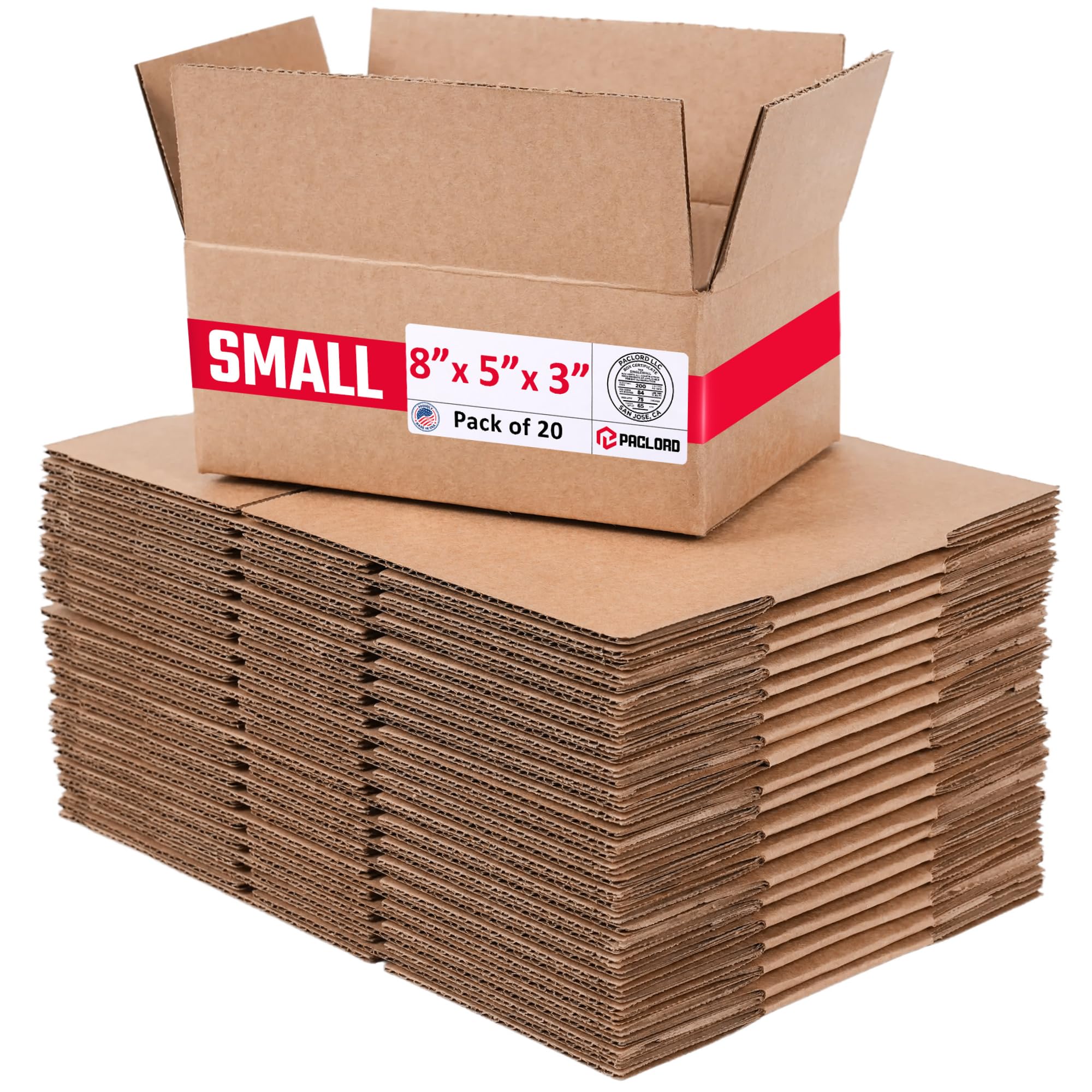 Small Cardboard Boxes 8"L x 5"W x 3"H (Pack of 20) - USA-Made Packing Boxes for Moving, Shipping, or Storage - USPS, UPS, FedEx Approved - Professional Packing Supplies for Moving | USA-Made Packing Boxes for Moving, Shipping, or Storage - USPS, UPS, FedEx Approved - Professional Packing Supplies