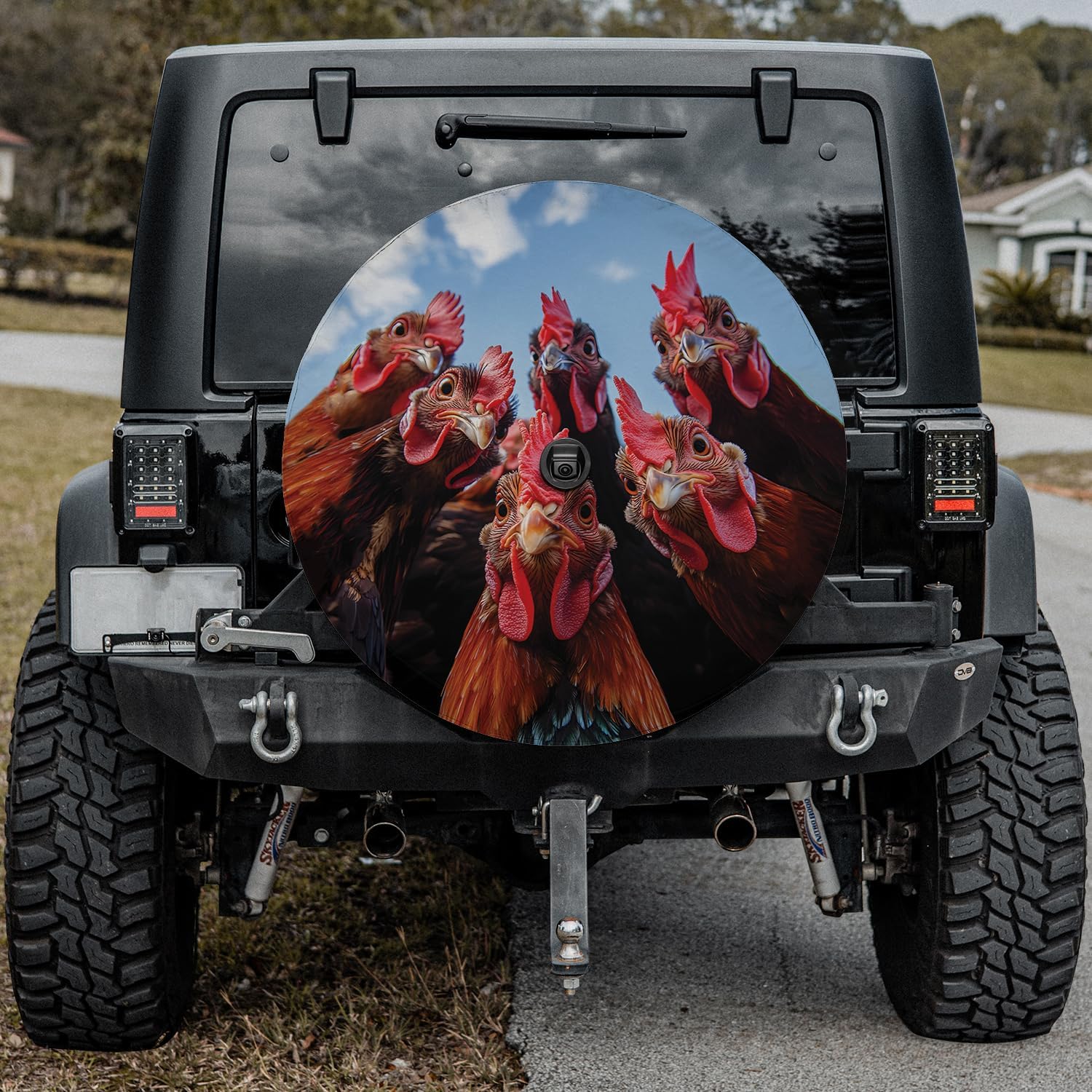 ThuhaTree Store Chicken Rooster Lovers Spare Tire Cover with Or Without Backup Camera Hole, Chicken Rooster Lovers Spare Tire Cover (Style 2)