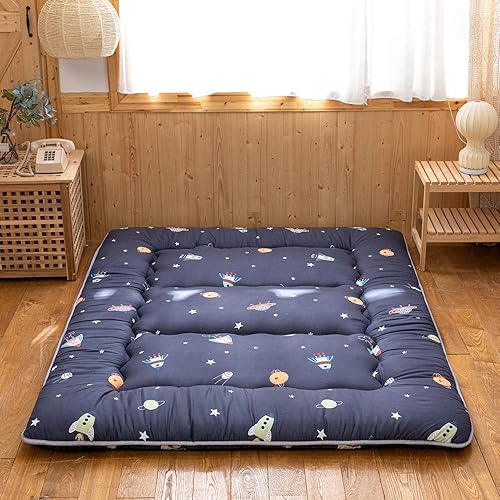YOSHOOT Colchón de futón de color azul marino para adultos colchón de futón japonés grueso colchón plegable para campamento con bolsa de