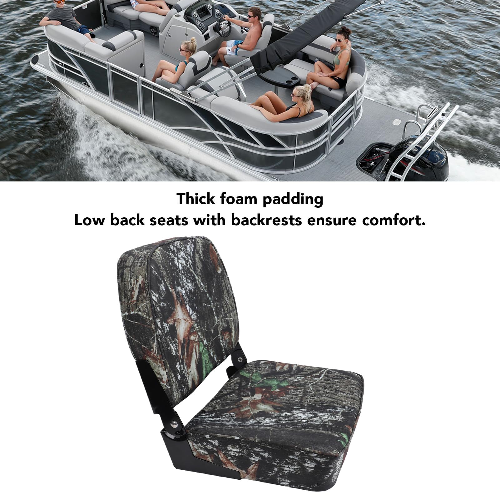 Asiento Plegable para Barco, Aleación de Aluminio, Respaldo bajo, Acolchado Grueso, Soporte Cómodo, Ahorro de Espacio, Bisagras Plegables para Pontón, Barco, Kayak