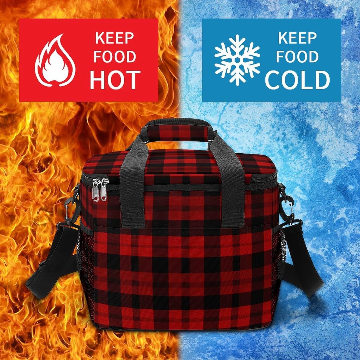 Plaid Red and Black Cooler Bags Portable Soft Cooler Bag Lightweight Ice Chest Insulated Lunch Bags Camping Cooler Bag Cooler Lunch Tote Coolers for Picnic Travel Beach