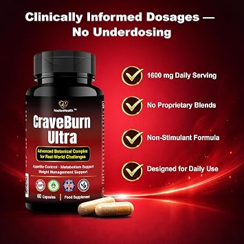 CraveBurn Ultra – Advanced Appetite Suppressant for Women & Men – Natural Craving Control, Metabolism Support & Weight Management – Non-Stimulant Fat Burner with Saffron, Green Tea & L-Carnitine