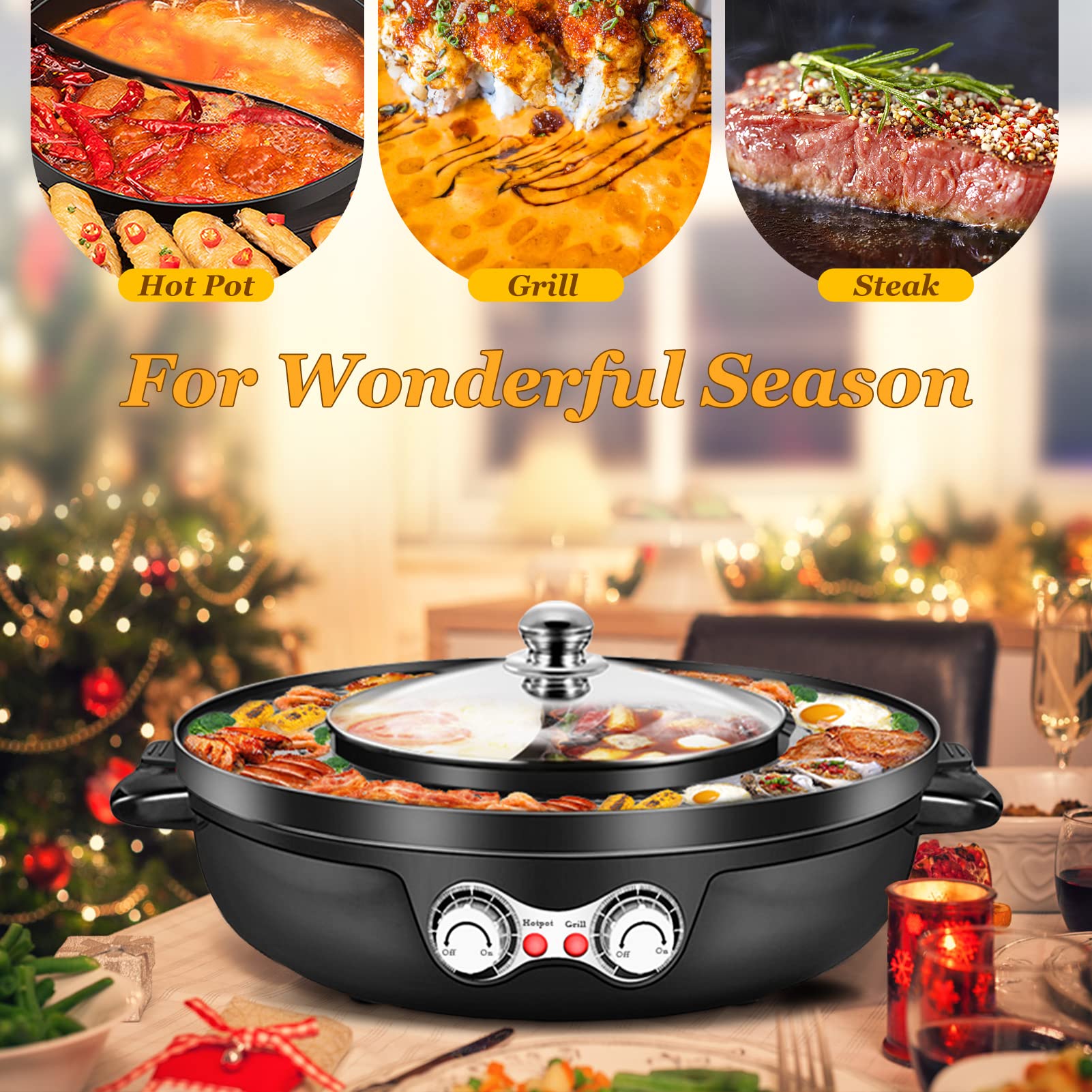 Buy Hot Pot with Grill, 2000W 2 in 1 Electric Hot Pot Grill Cooker with