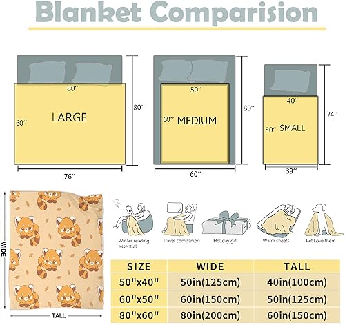 Miniatura 3 de Manta de panda rojo, regalos para amantes del panda rojo de 80 x 60 pulgadas para adultos, manta de forro polar muy suave para cama, sofá