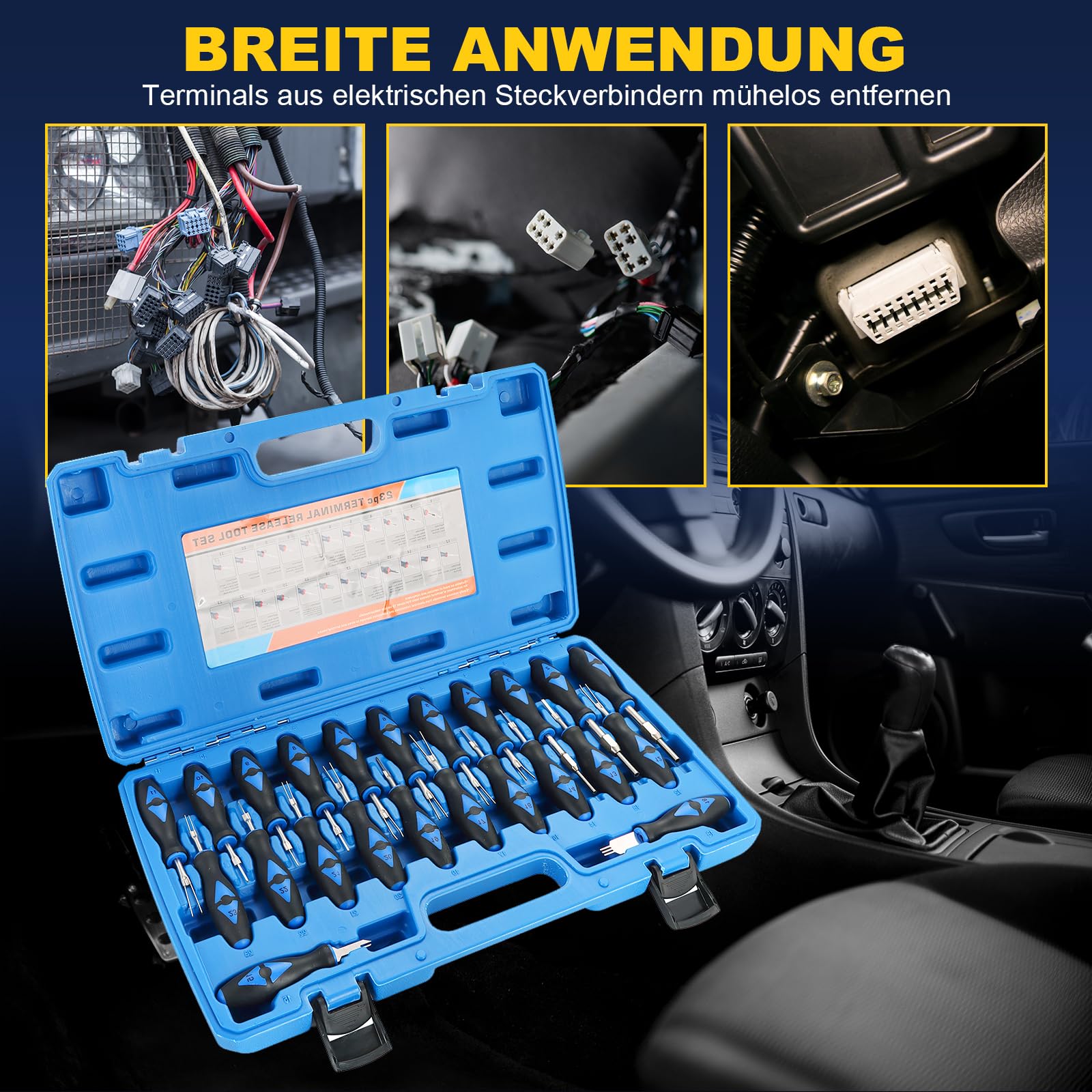 DASBET 23-TLG Terminal Release Kit | Entriegelungswerkzeug KFZ-Stecker, Auspinnwerkzeug Set für amerikanische und importierte Fahrzeuge, inkl. Transportkoffer