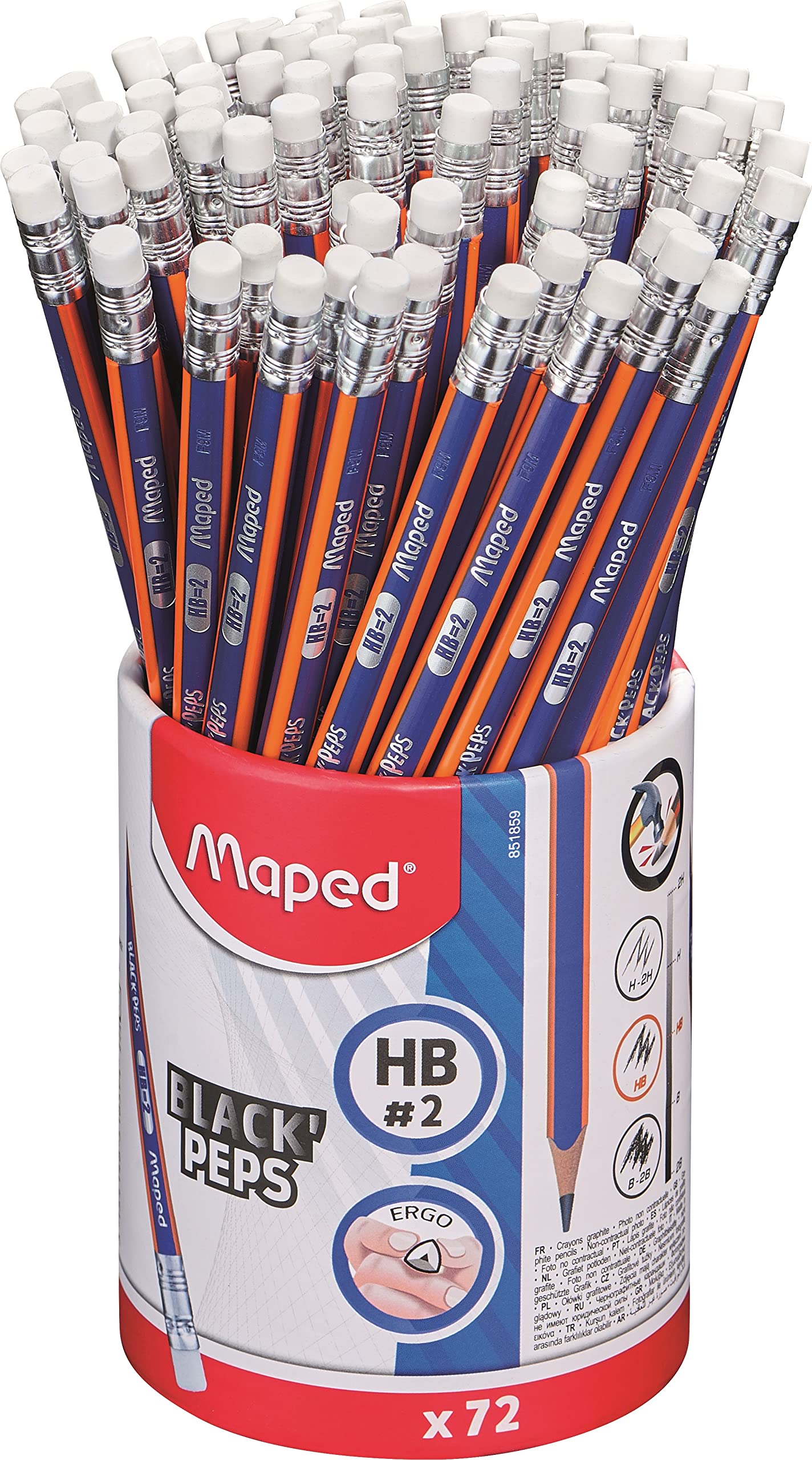 Maped 72 HB Navy Green Graphite Pencils with 40.9% Recycled and 16.5% Naturally Derived Materials - 100% Recyclable Pot
