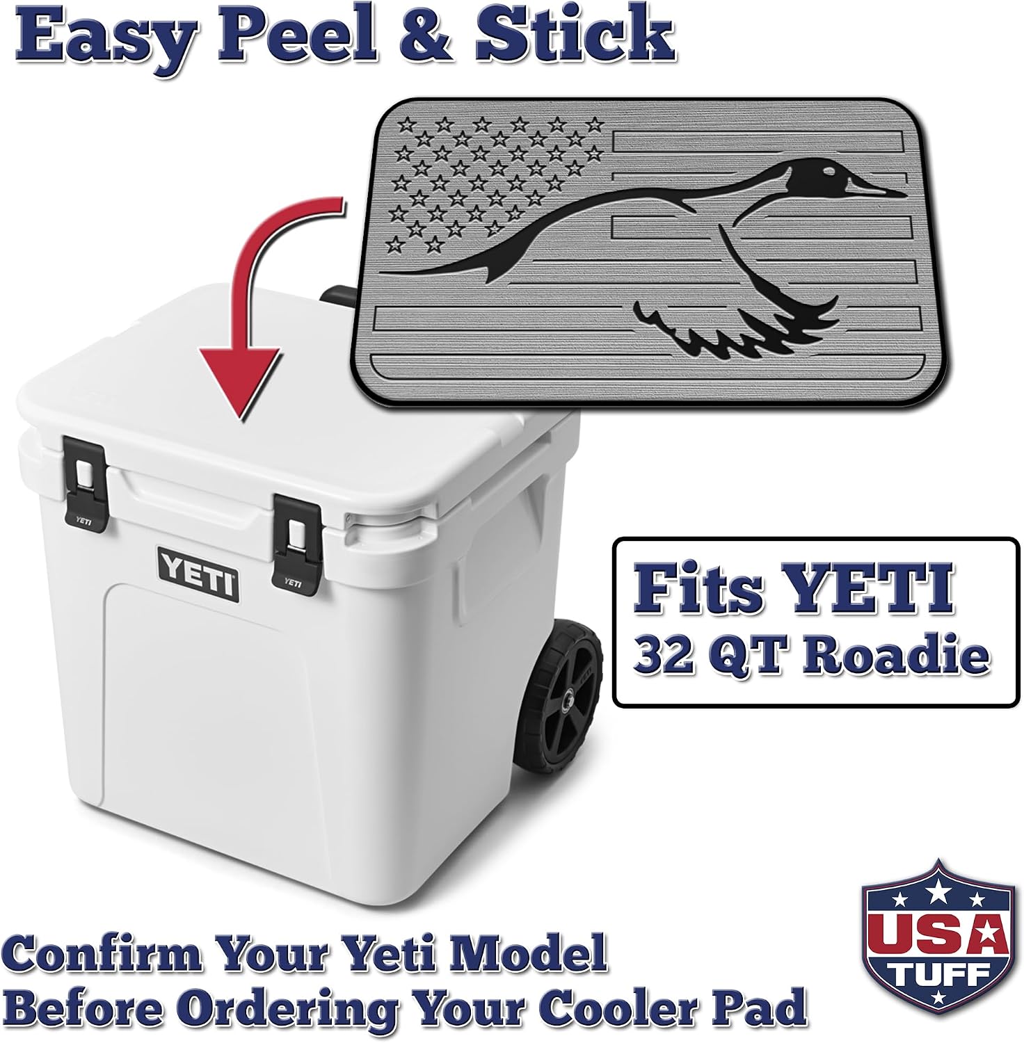 USATuff SeaDek EVA Mat Cooler Pad fits YETI | Peel & Stick Application | Non Slip Comfort Accessories - US Flag Duck Outdoorsman Hunt Design (StormGray-Black)