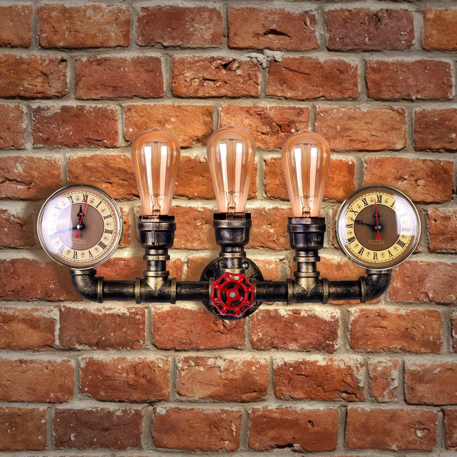 3 Lights Water Tube Wall Sconce, Retro Industrial Steampunk Wall Light Fixture in Antique Bronze