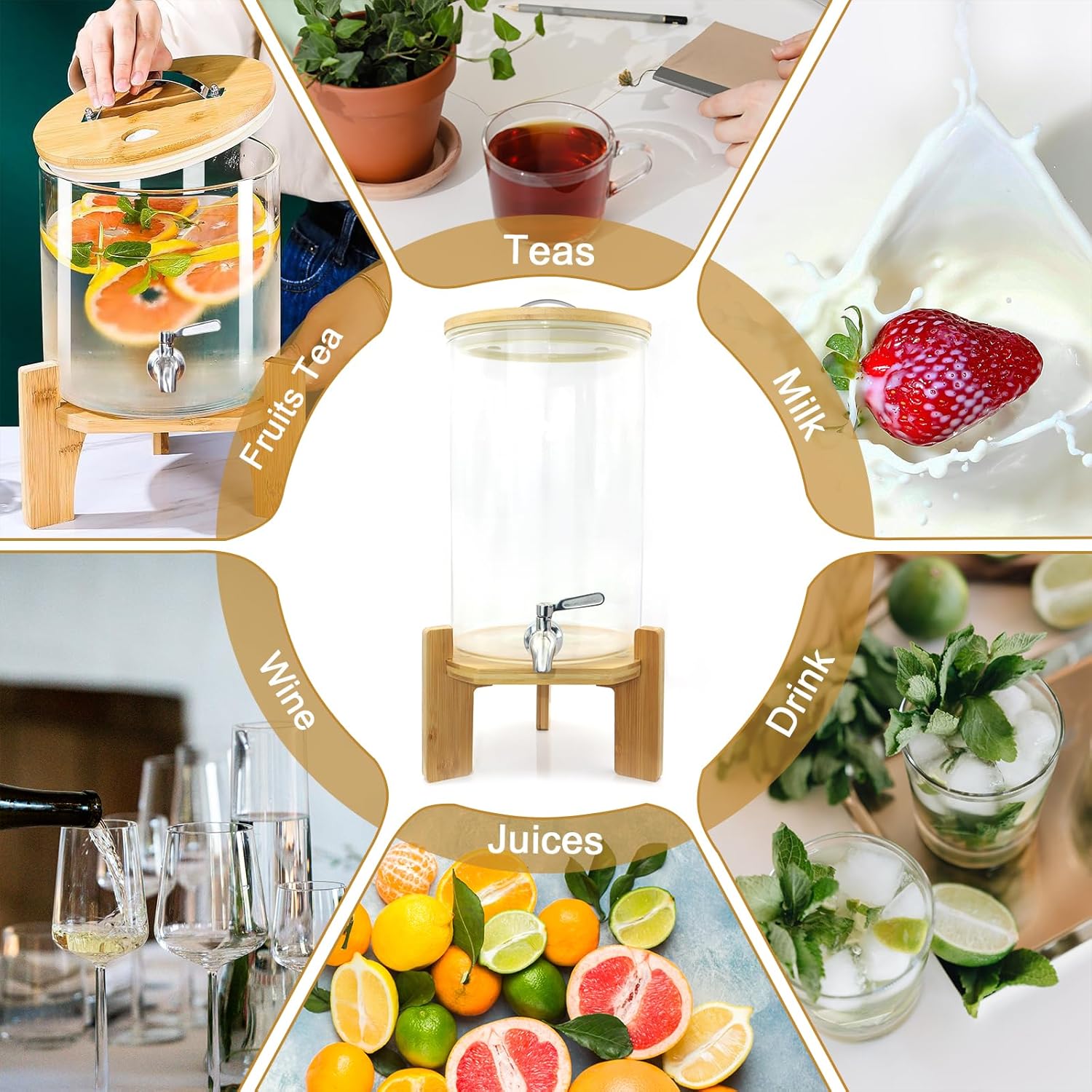 Glass Drink Dispenser with Stand,2.1 Gallons Wood Stand Cold Beverage Dispensers-Large Drink Dispensers For Parties,Bars,Restaurants - Image 6