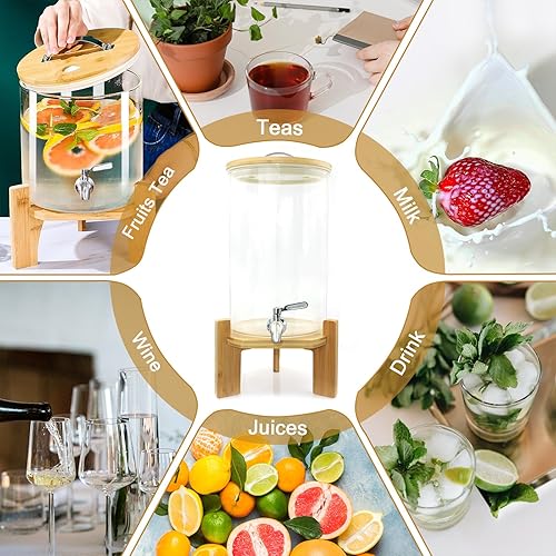 Miniatura 6 de Dispensador de bebidas de vidrio con soporte, soporte de madera de 2.1 galones, dispensadores de bebidas frías, dispensadores de bebidas grandes