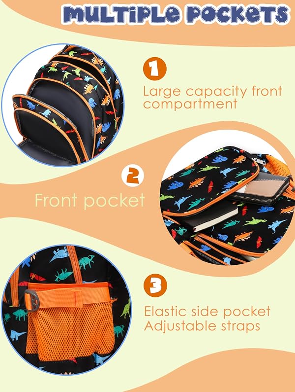 BLUEFAIRY Kids Backpacks for Boys 17 Inch Elementary Primary Middle School Bookbags with Laptop Compartment Back to School Bags for Childs Age 6-8 Mochilas Escolares para Niños Niñas Dinosaur Orange by BLUEFAIRY - Used condition - Image 6