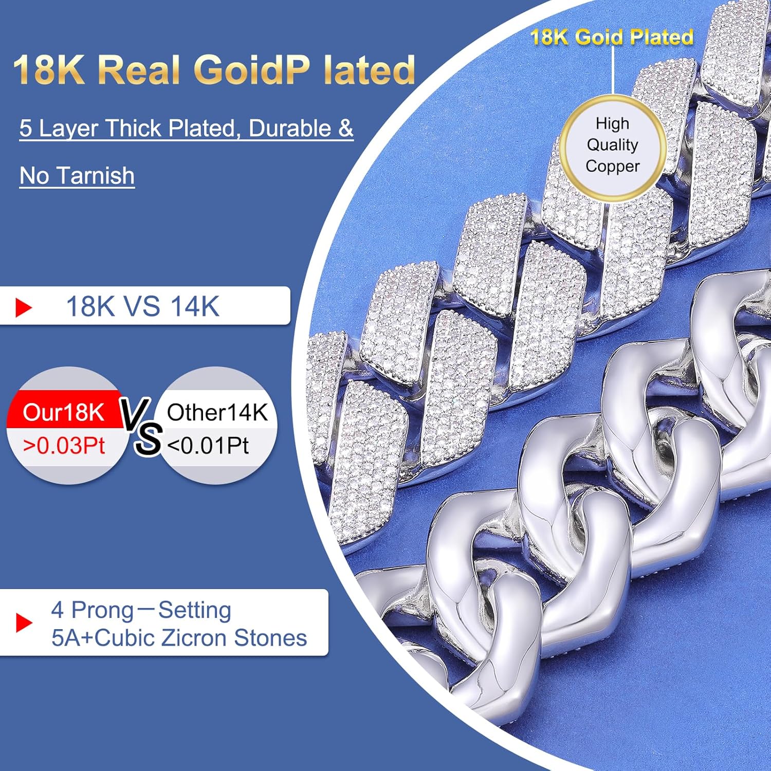 30MM/25MM Solid Big Cuban Link Chain for Men Large Thick Iced Out Chain 18K Gold Plated 5A+ Zicron Cuban Necklace Gold/Silver Iced Out Diamond Miami Link Necklace Bling Luxury Jewelry - Image 4
