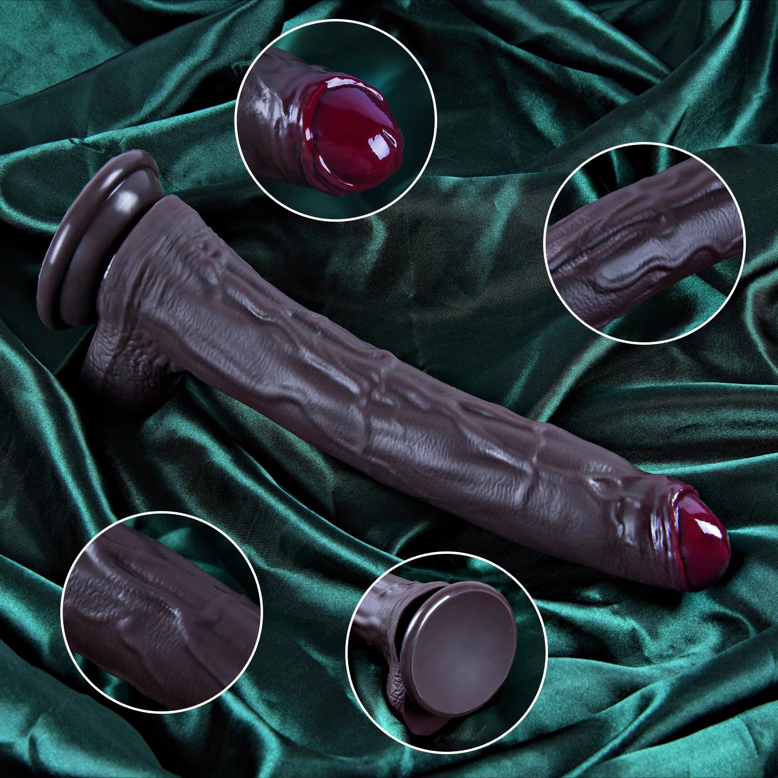 Dildo realistico da 28 cm con prepuzio, nero non circonciso, ventosa potente, silicone a doppia densità, stimola punto G e prostata, lunghezza XXL extra, unisex