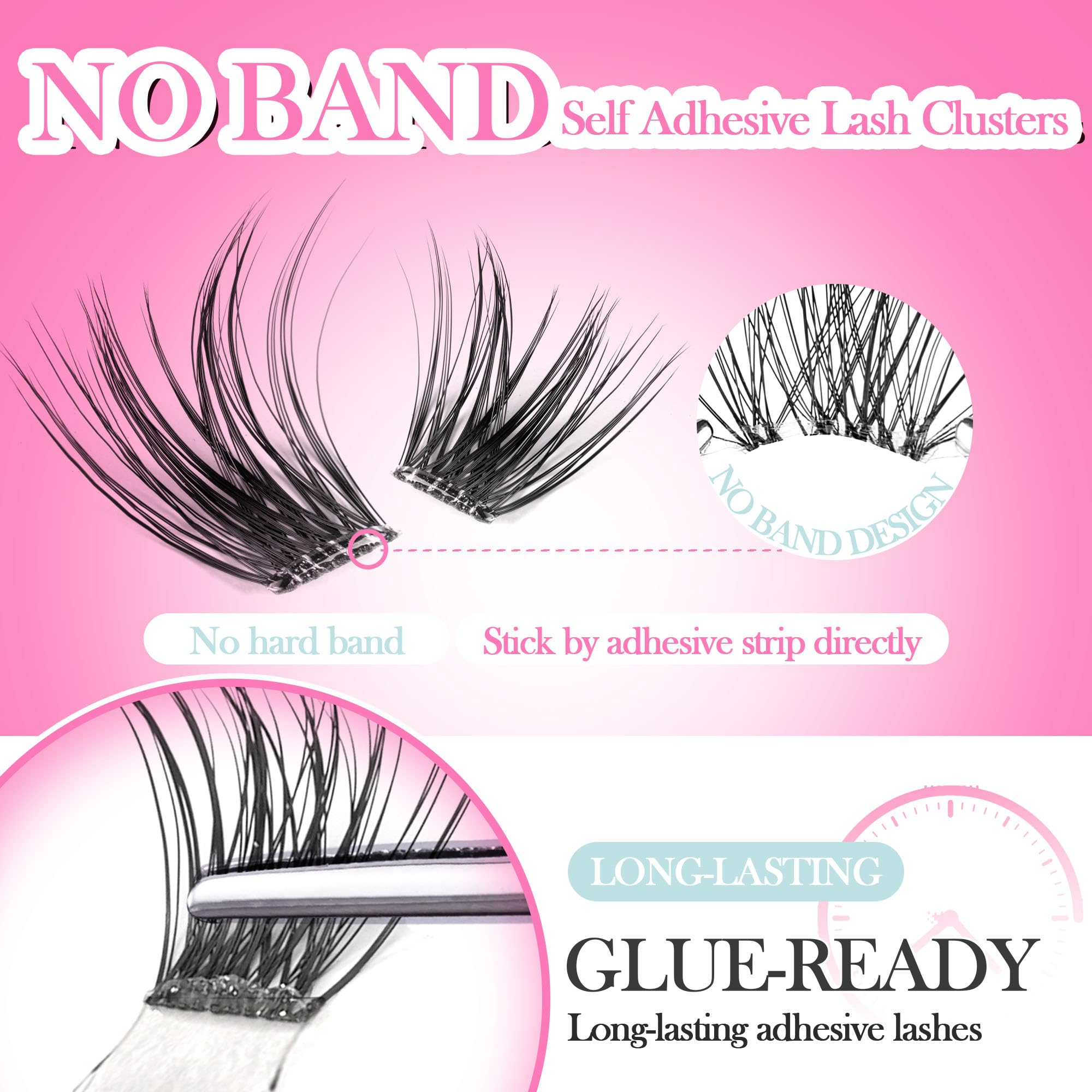 GAQQI Self Adhesive Lash Clusters, No Glue Eyelash Clusters 10-16mm Full & Volume Self Adhesive False Eyelashes, No Band Glueless Lashes