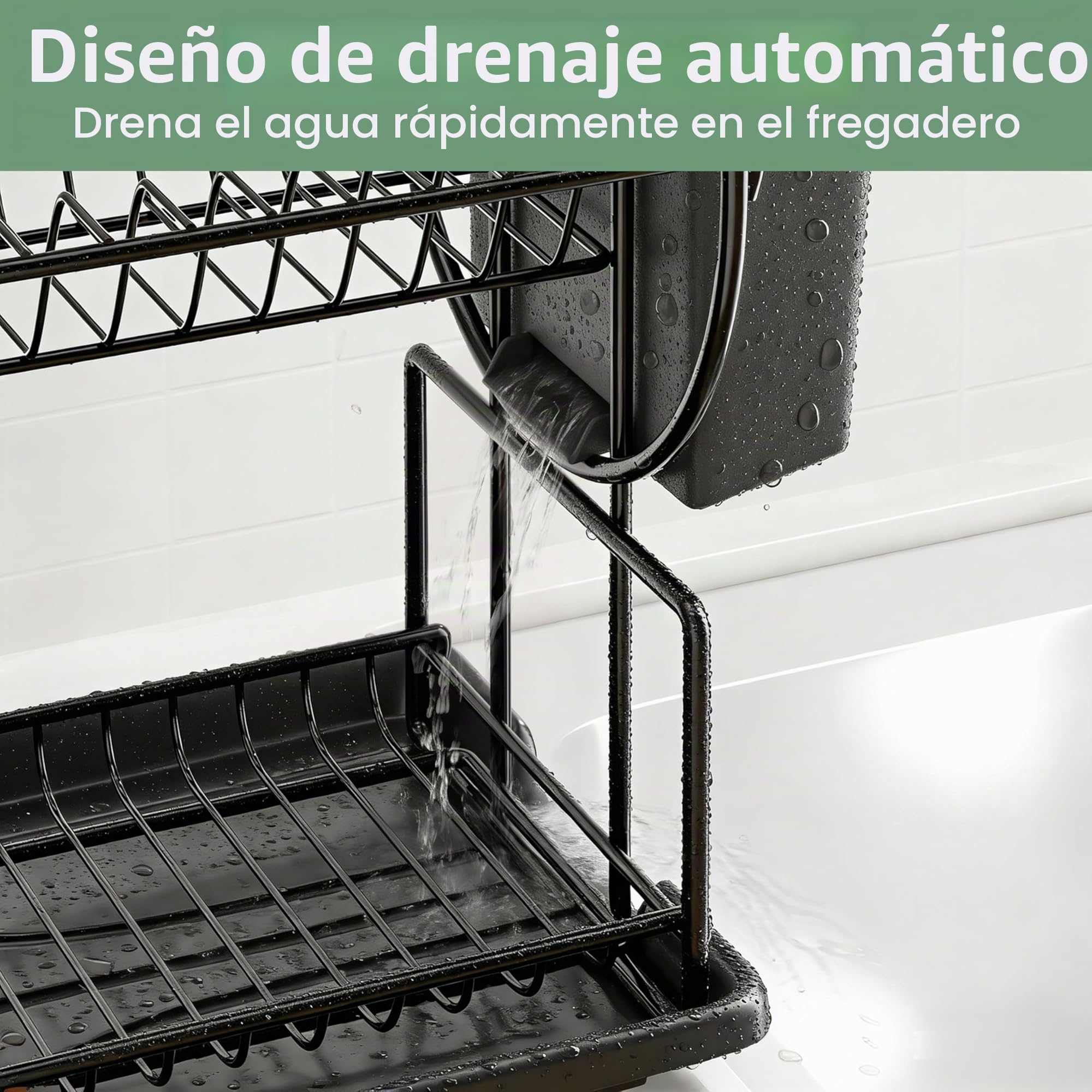 niffgaff Escurreplatos Acero Inoxidable Cocina, Función de Drenaje Automático Escurridor de Platos para Fregadero, Escurre Platos Armarios, Escurreplatos Negro