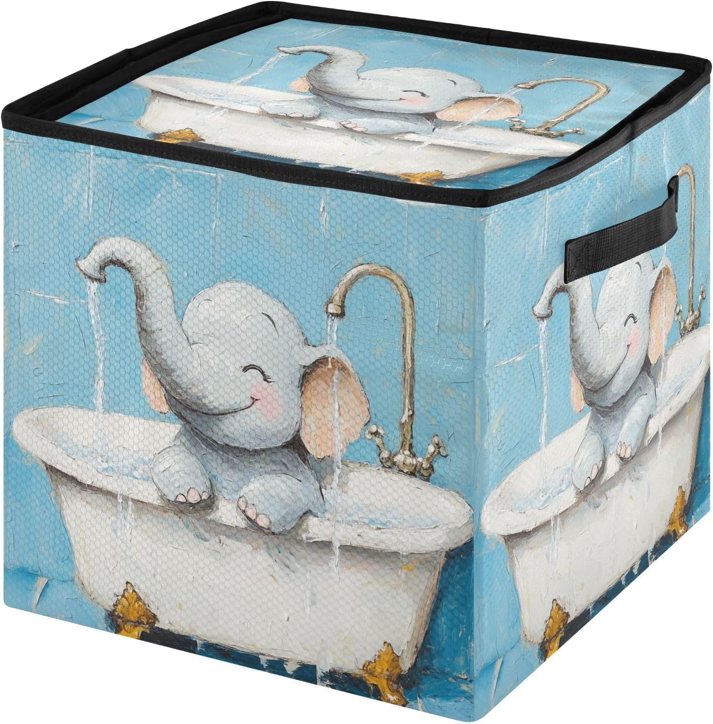 High Capacity Christmas ornament storage bag Holds Up to 64, Adjustable Dividers, Zippered Top, Two Handles telescoping christmas tree decorations with Lid,Art Elephants Vintage Bathtub