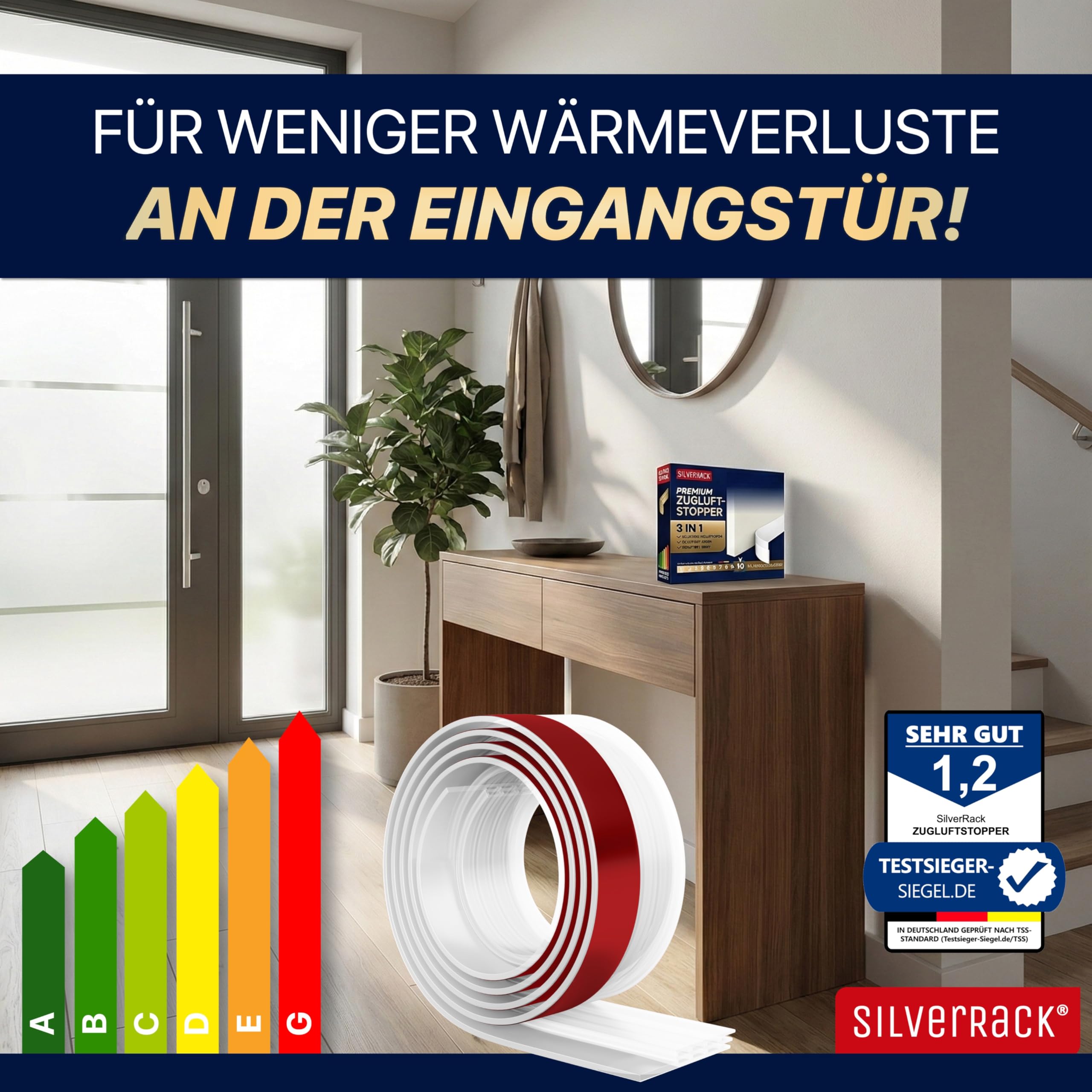 SilverRack Zugluftstopper für Türen Transparent 5 x 1m Türdichtung | Zuschneidbare Türdichtung selbstklebend unten,Gummilippe Zugluft/Windschutz/Schallschutz/Kälteschutz