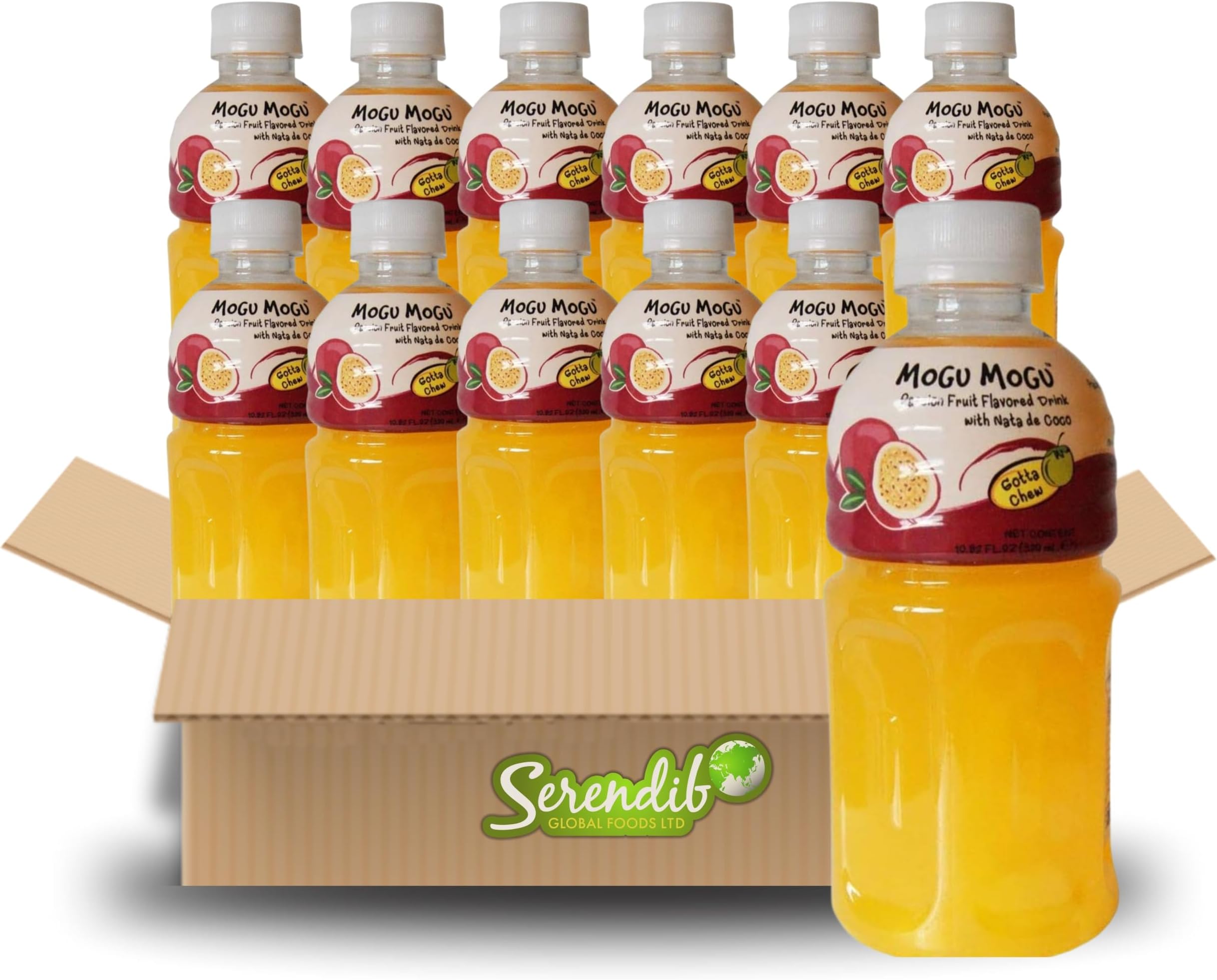 Mogu Mogu Nata De Coco Drink Jelly Texture Fun Refreshment 320ml (Pack of 12, Passion Fruit Flavoured)