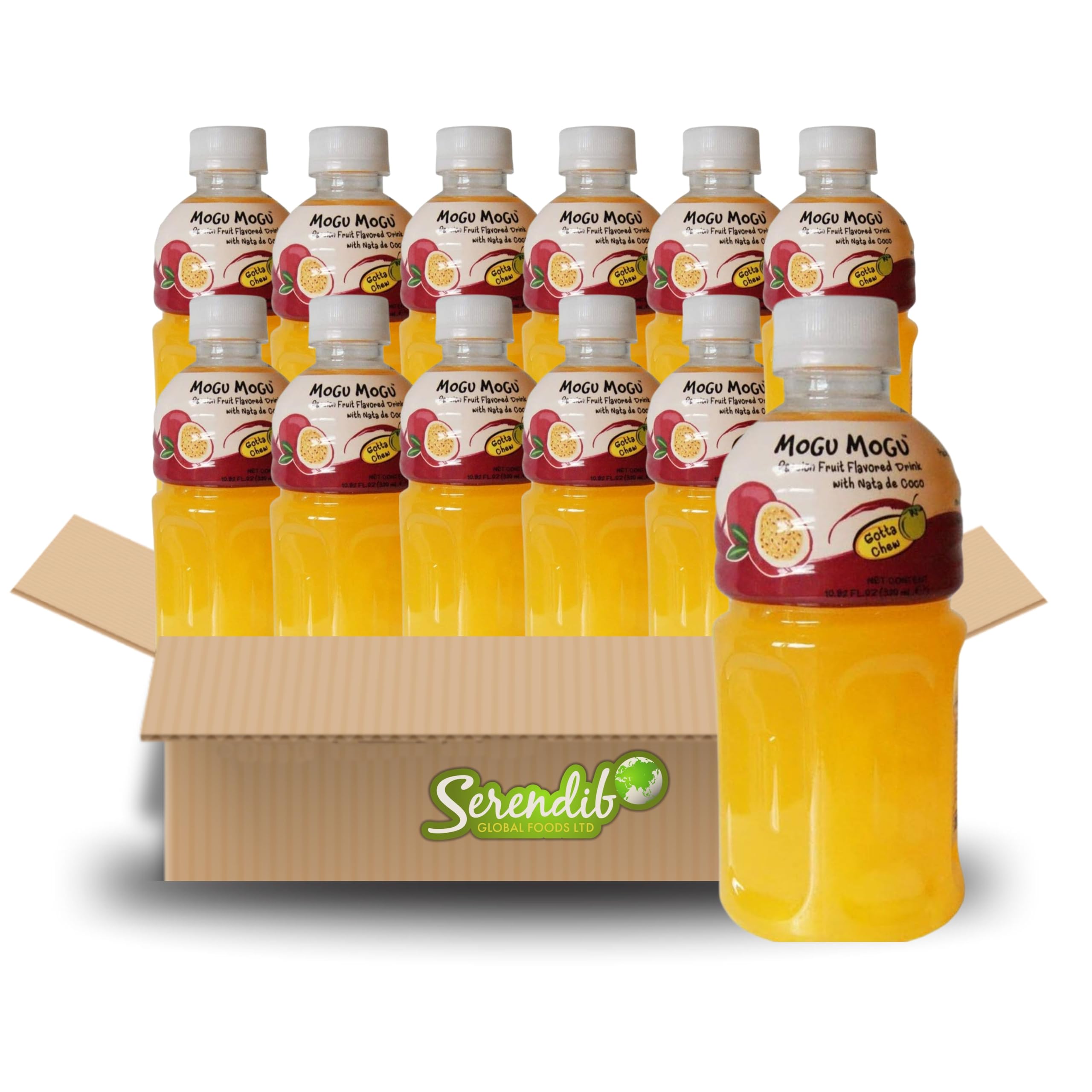 Mogu Mogu Nata De Coco Drink Jelly Texture Fun Refreshment 320ml (Pack of 12, Passion Fruit Flavoured)